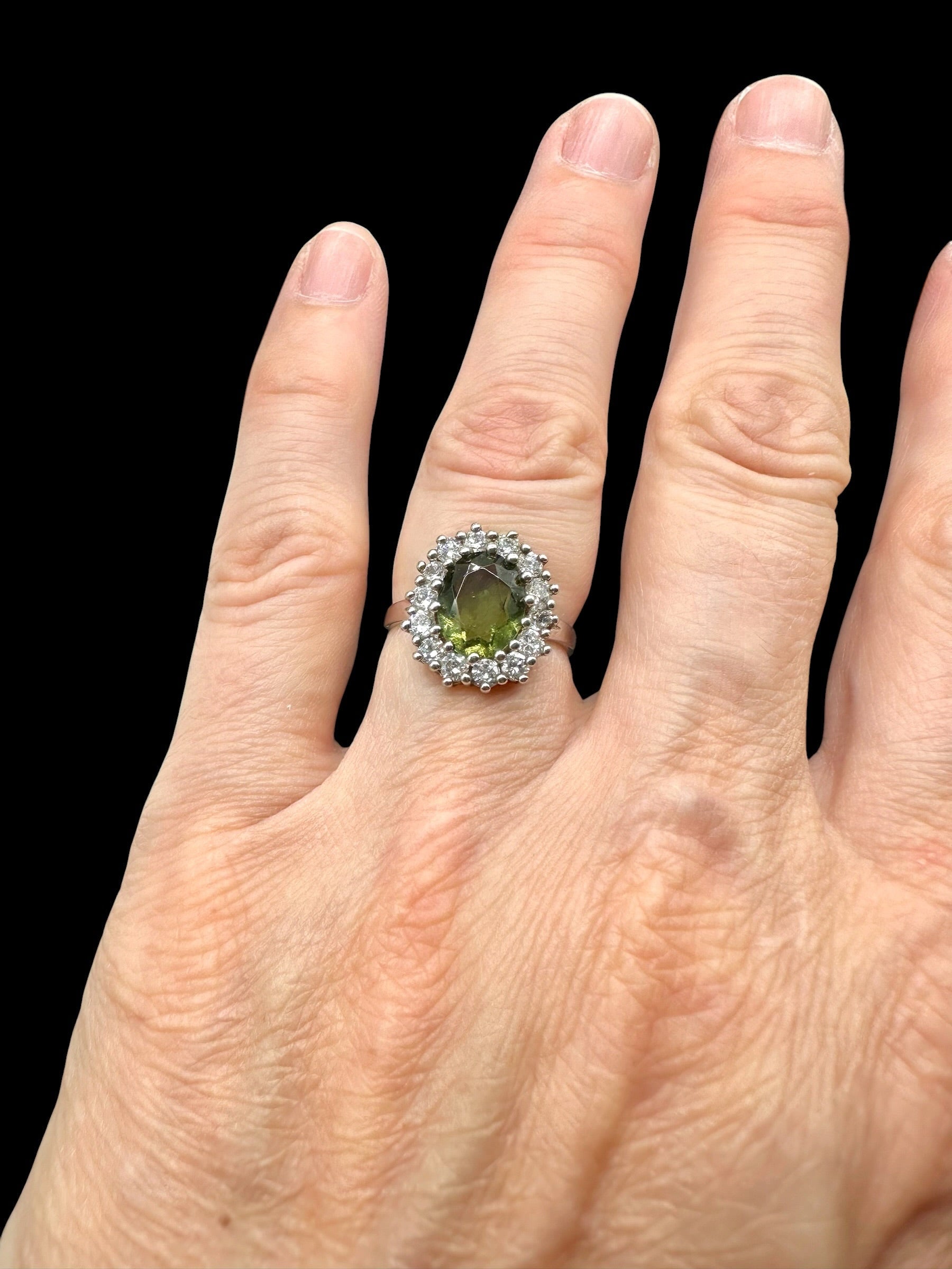Silver ring with faceted moldavites and zircons size 50 - VP78