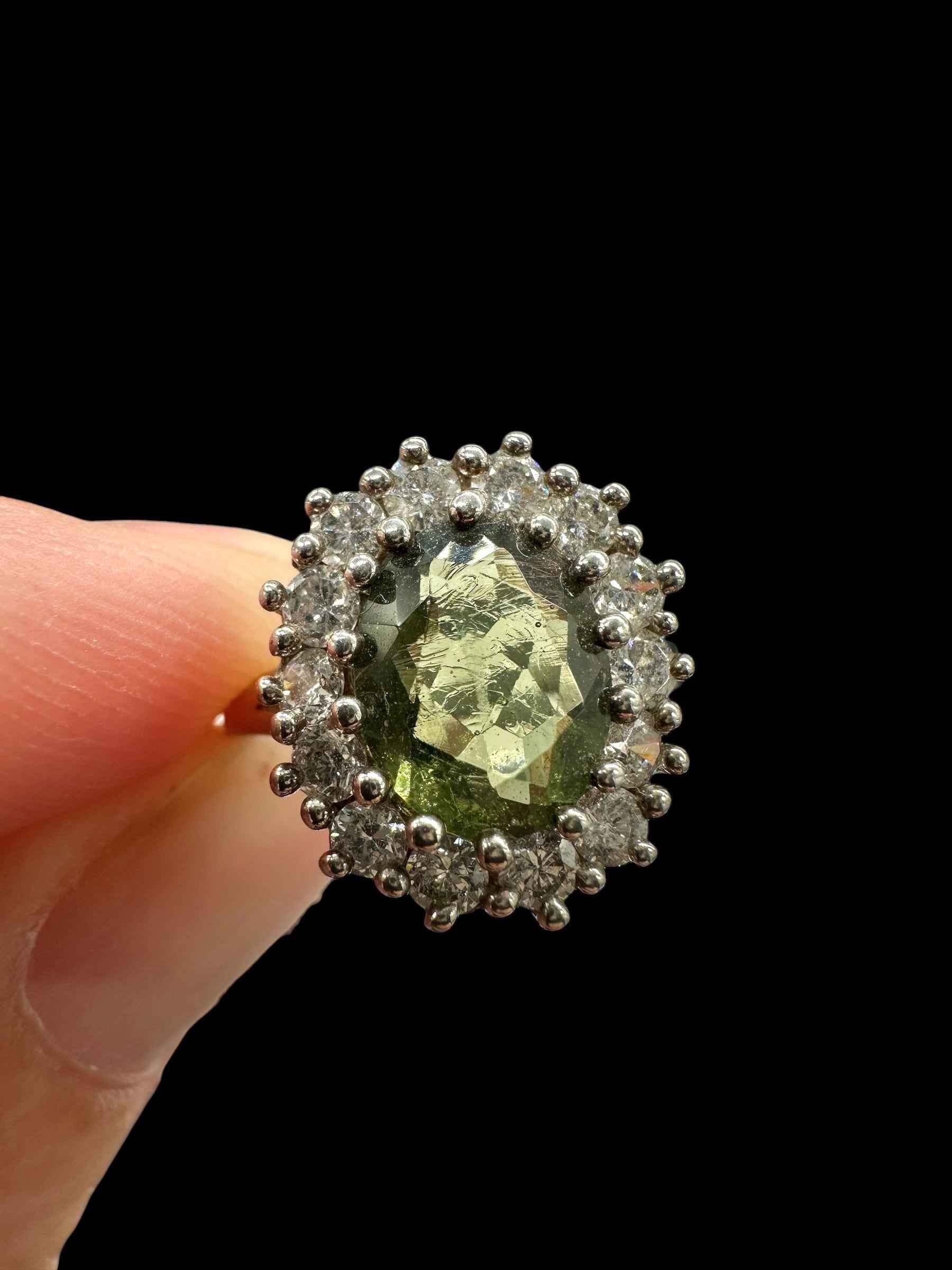 Argento ring with faceted Moldaviti and zircons size 50 - VP78