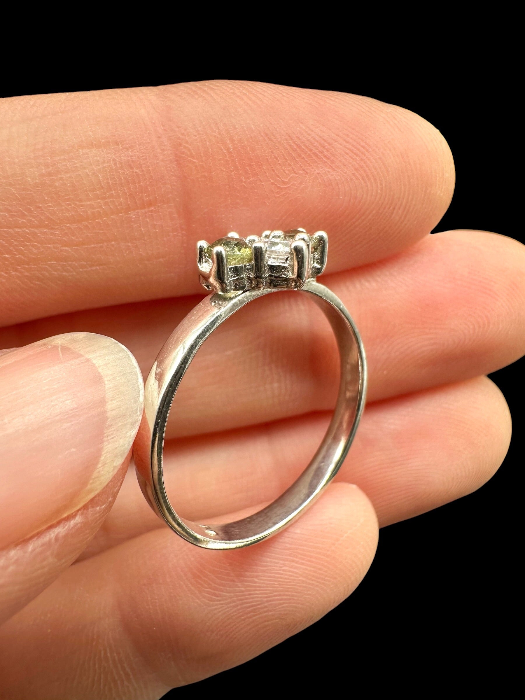 Silver ring with faceted moldavites and zircons size 59 - VP79