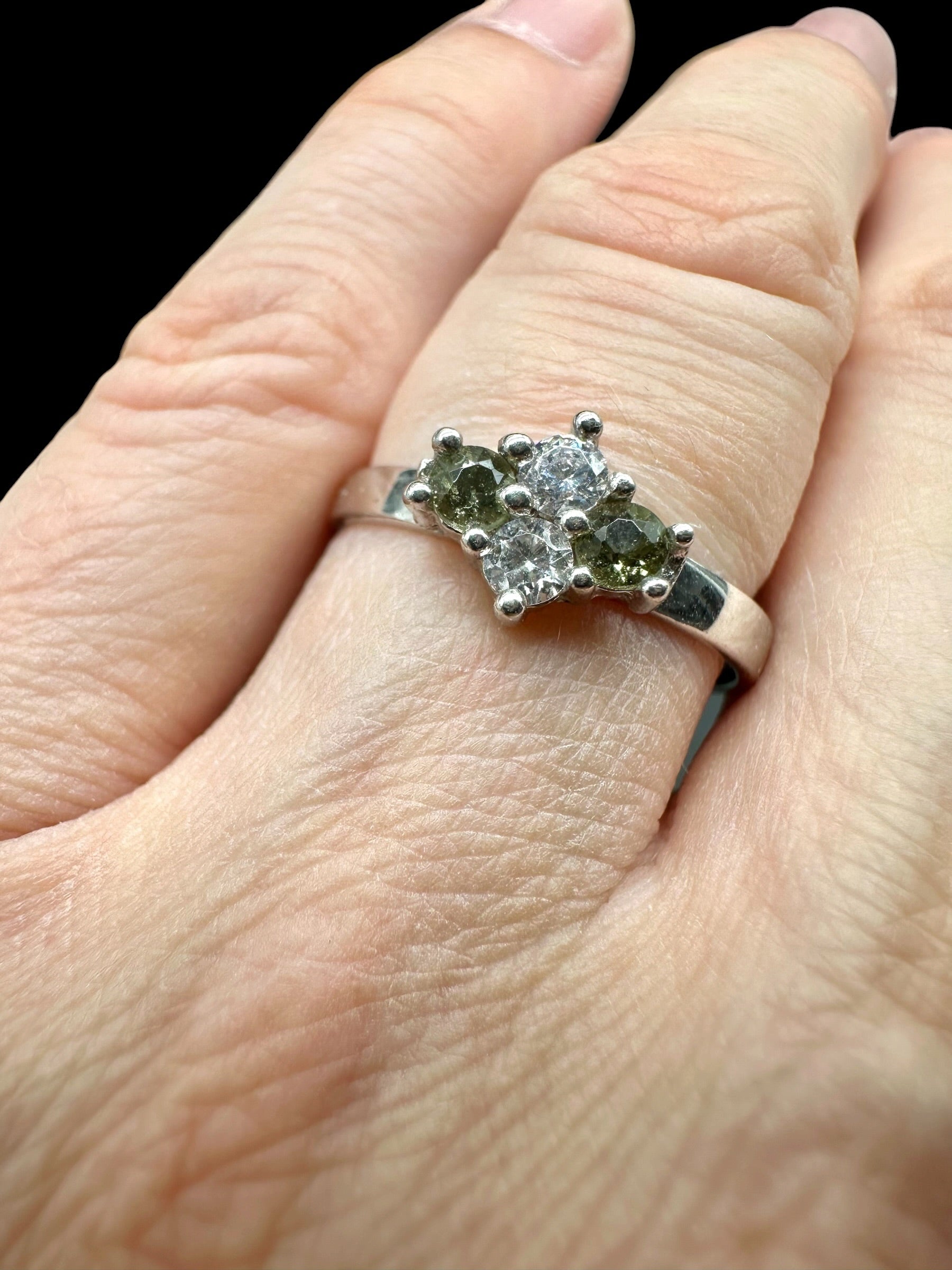Silver ring with faceted moldavites and zircons size 59 - VP79