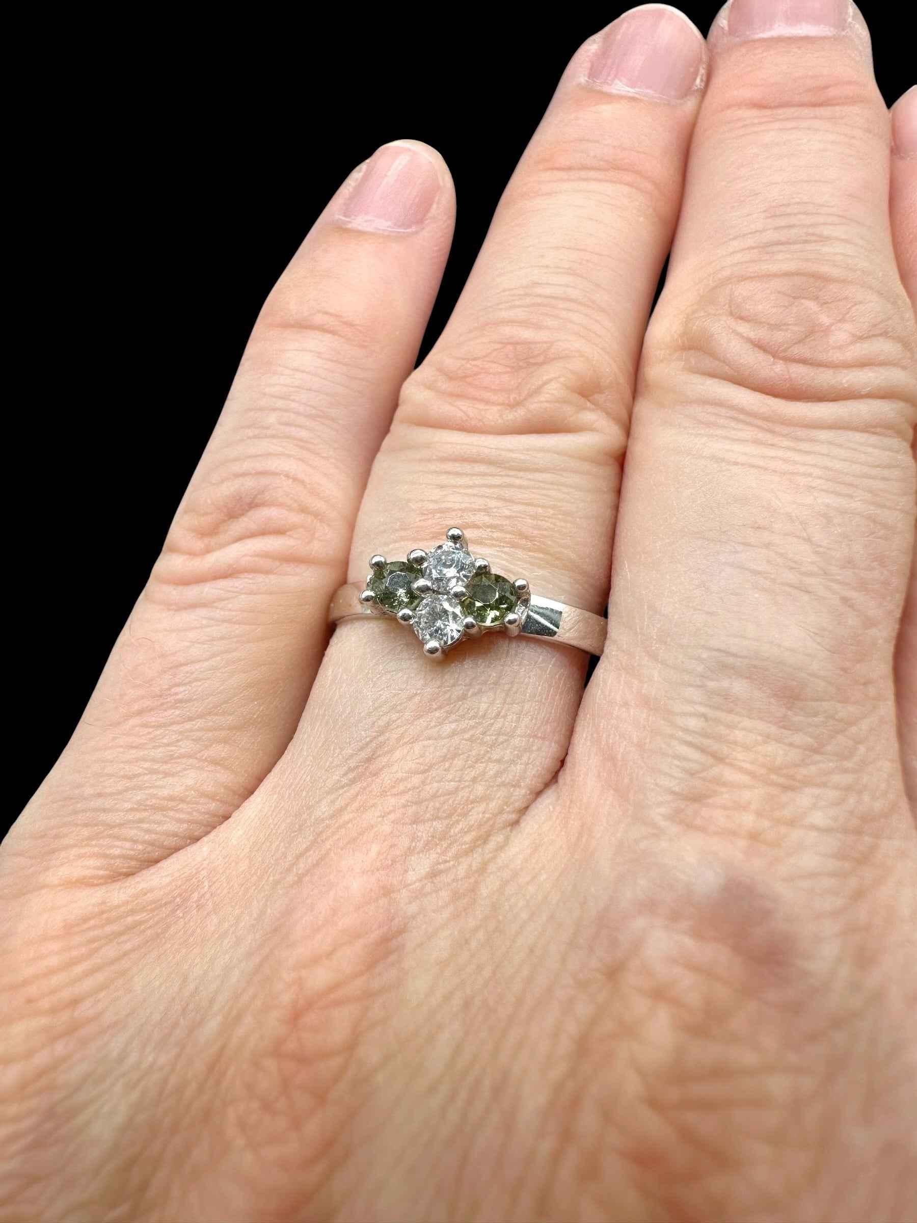 Argento ring with faceted Moldaviti and zircons size 59 - VP79