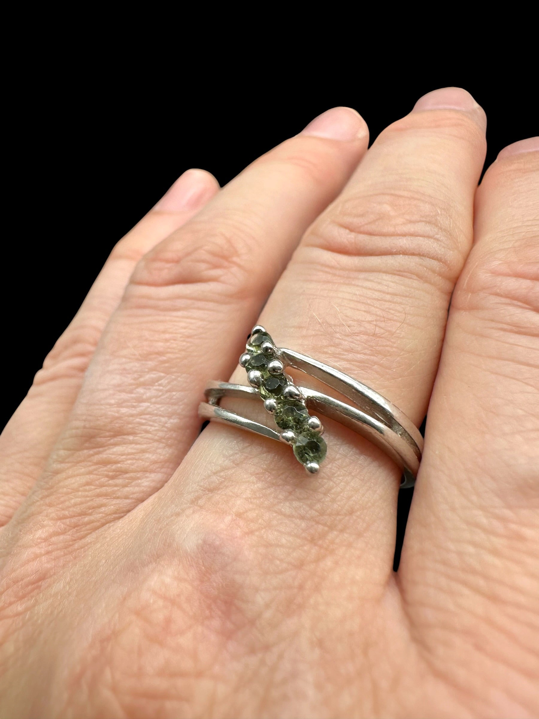 Silver ring with faceted moldavites size 59 - VP81