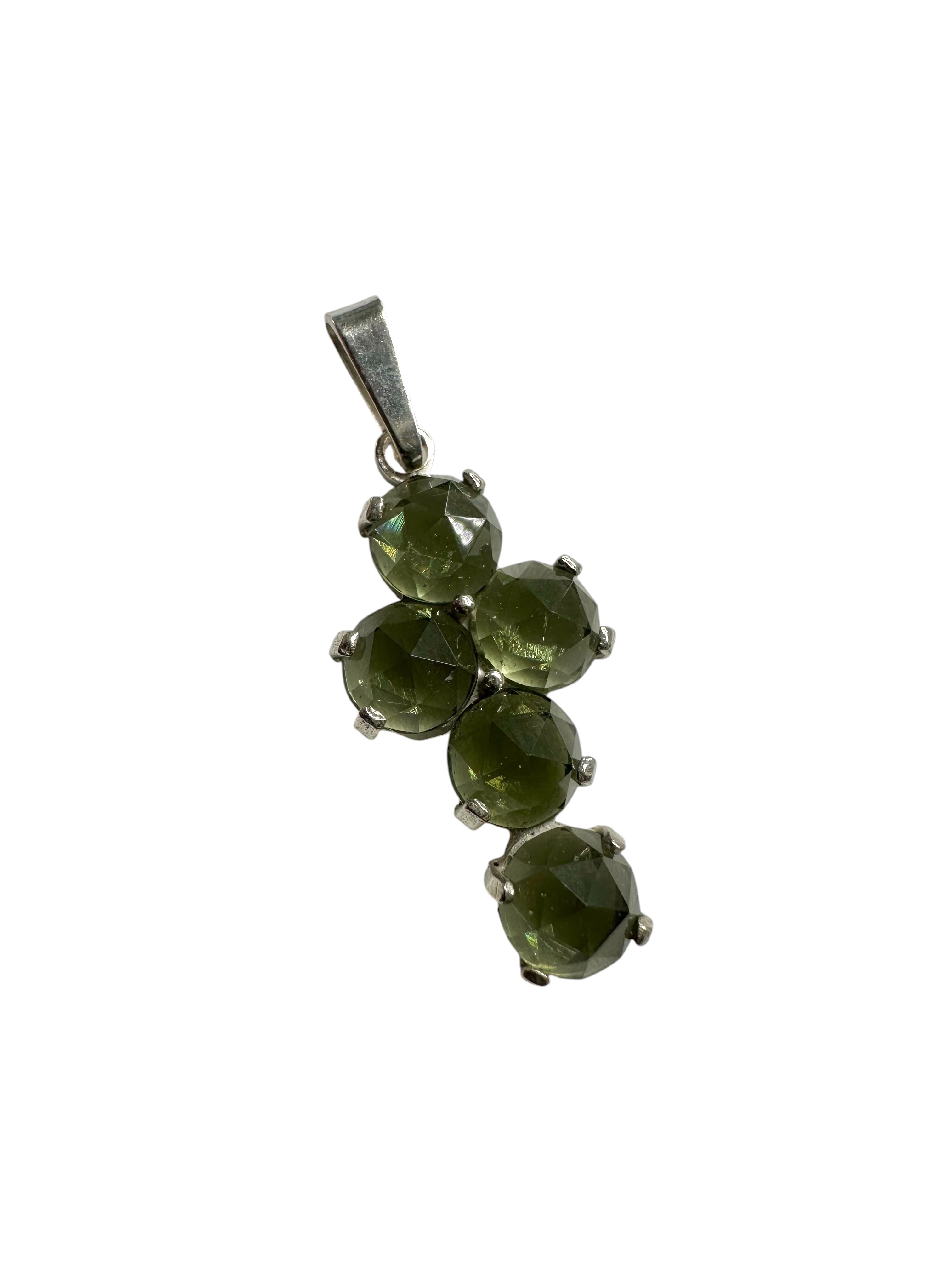 Silver pendant with cut moldavites