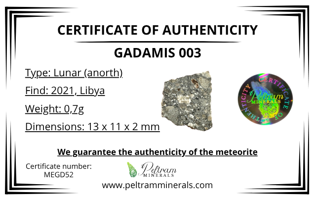 Lunar meteorite Gadamis 003 – 0,7g – Libya - MEGD52