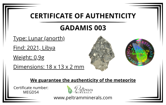 Lunar meteorite Gadamis 003 – 0,9g – Libya - MEGD54