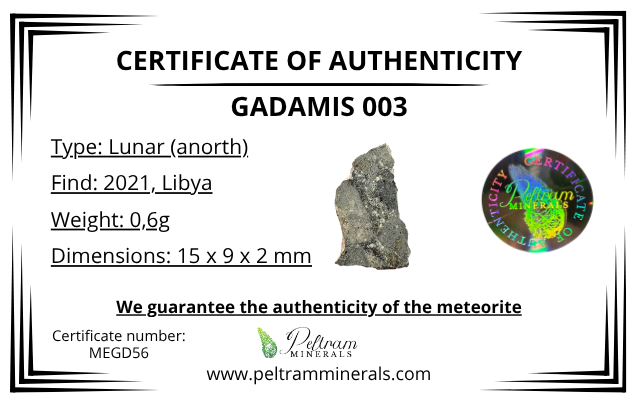 Lunar meteorite Gadamis 003 – 0,6g – Libya - MEGD56