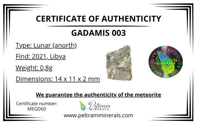 Lunar meteorite Gadamis 003 – 0,8g – Libya - MEGD60