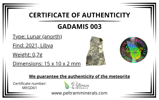 Lunar meteorite Gadamis 003 – 0,7g – Libya - MEGD61