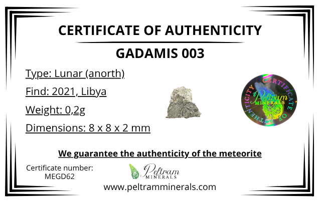 Lunar meteorite Gadamis 003 – 0,2g – Libya - MEGD62