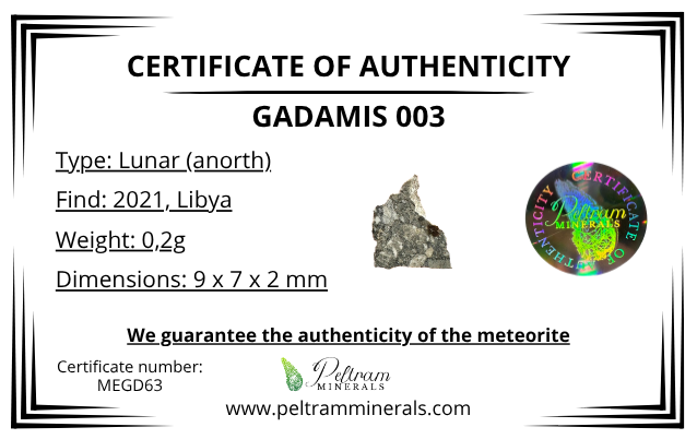 Lunar meteorite Gadamis 003 – 0,2g – Libya - MEGD63