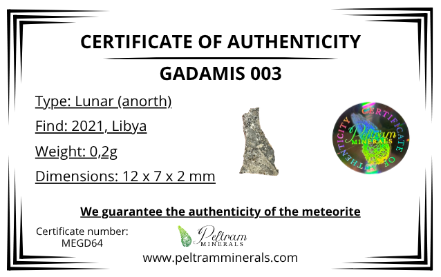 Lunar meteorite Gadamis 003 – 0,2g – Libya - MEGD64