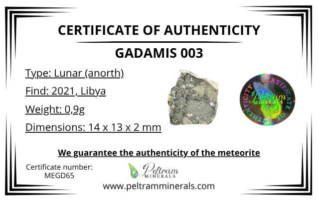 Lunar meteorite Gadamis 003 – 0,9g – Libya - MEGD65
