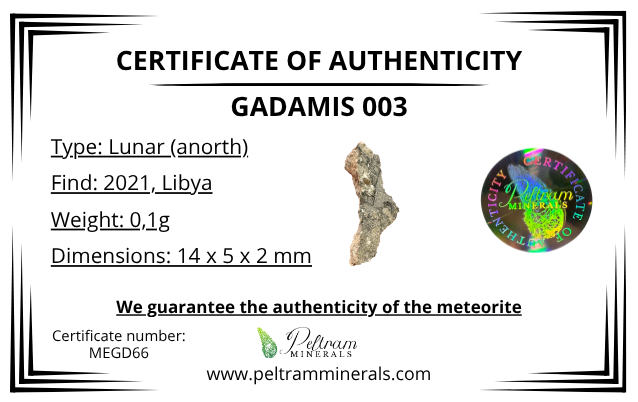 Lunar meteorite Gadamis 003 – 0,1g – Libya - MEGD66