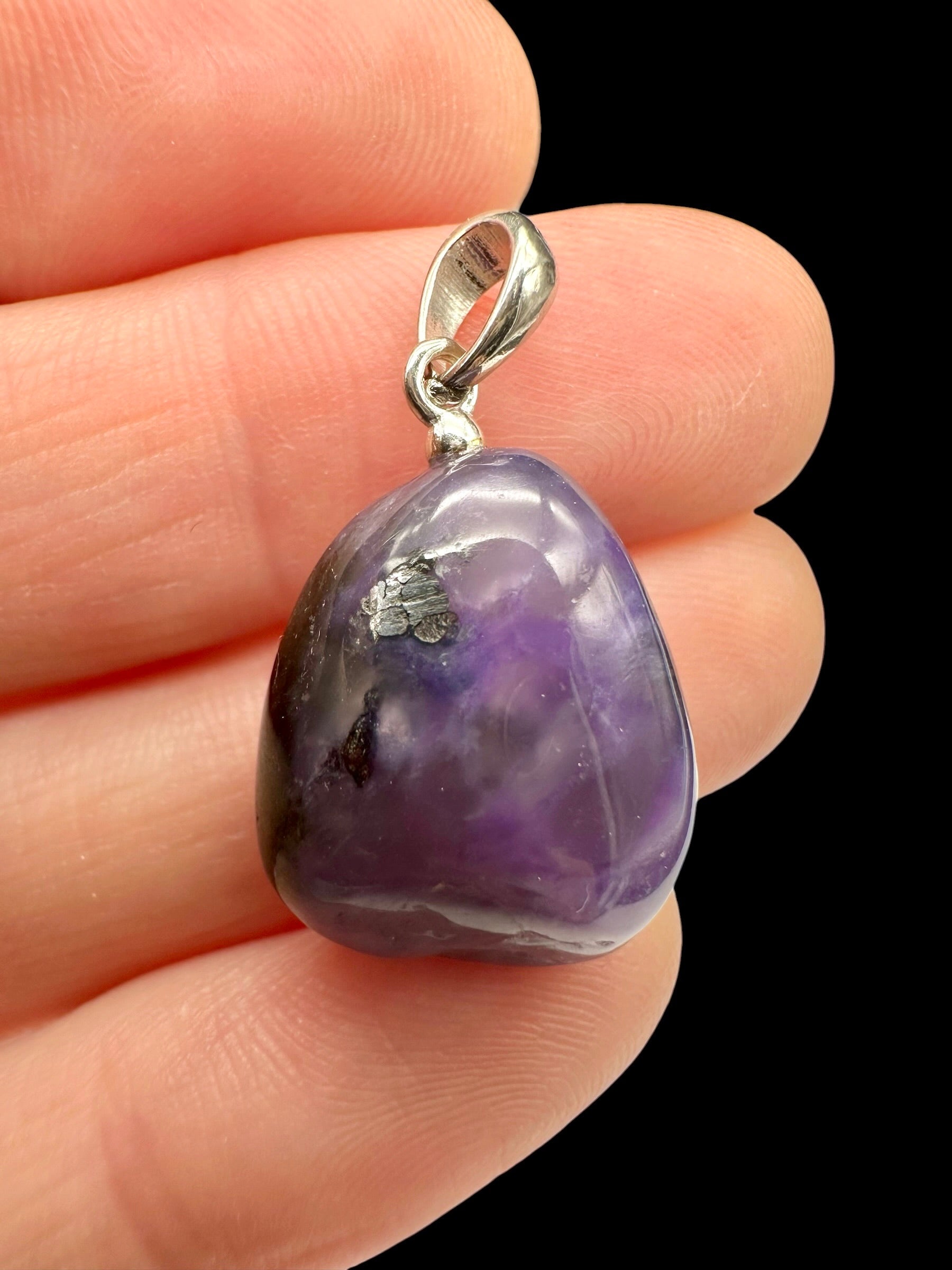 Silver pendant made of charoite