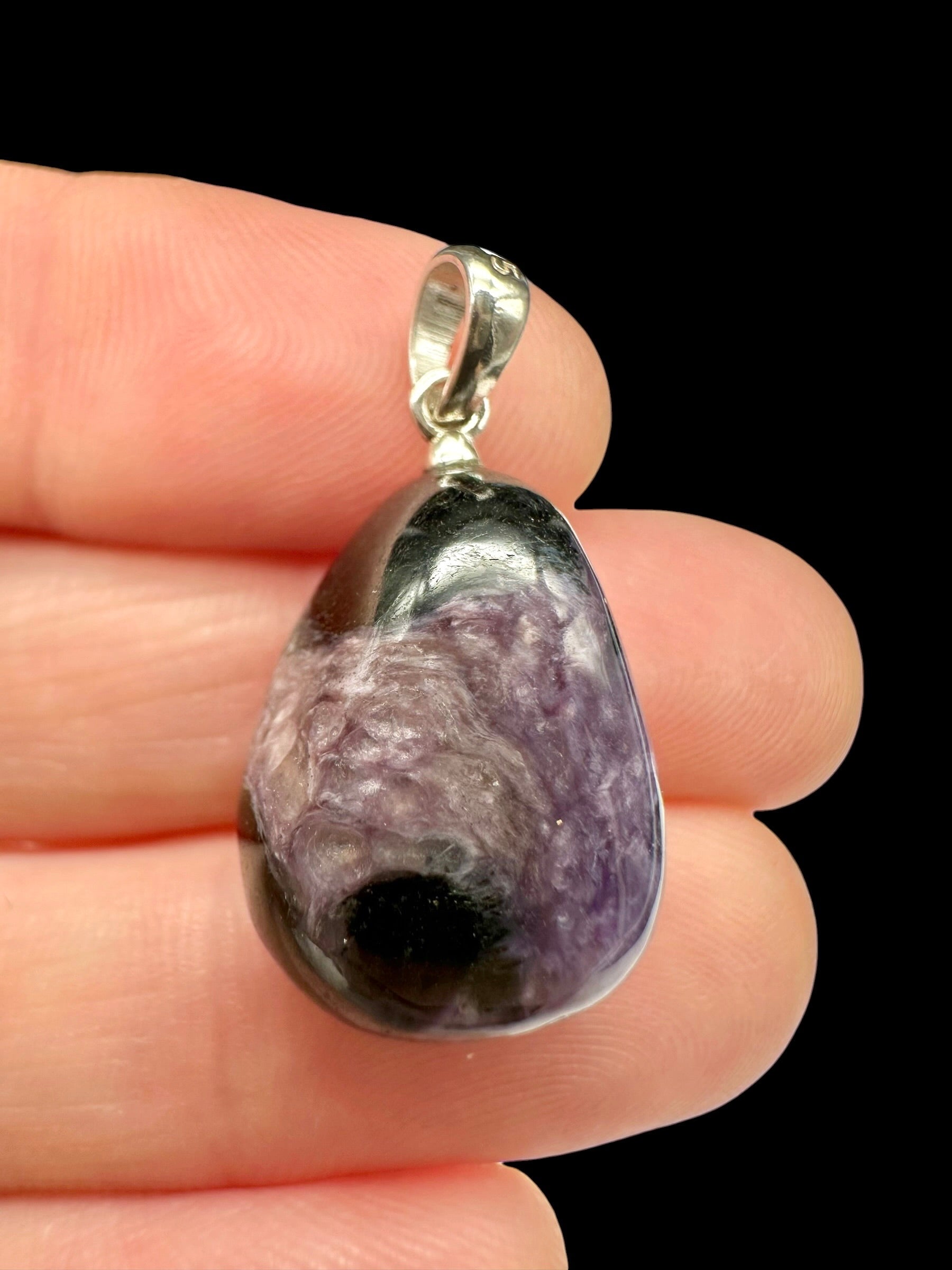 Silver pendant made of charoite