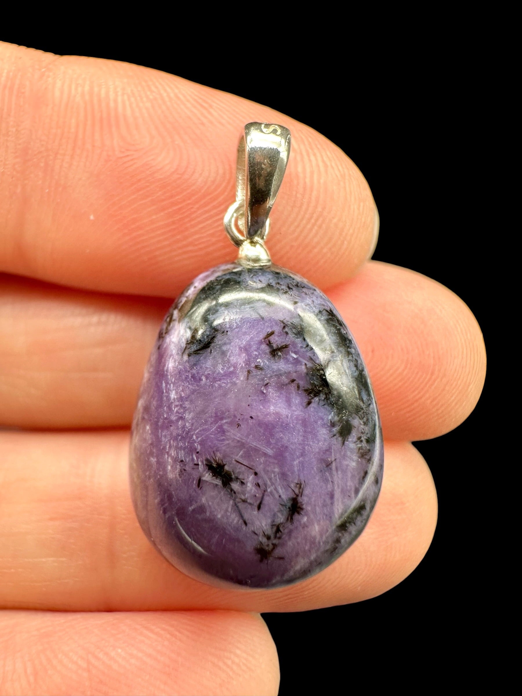 Silver pendant made of charoite