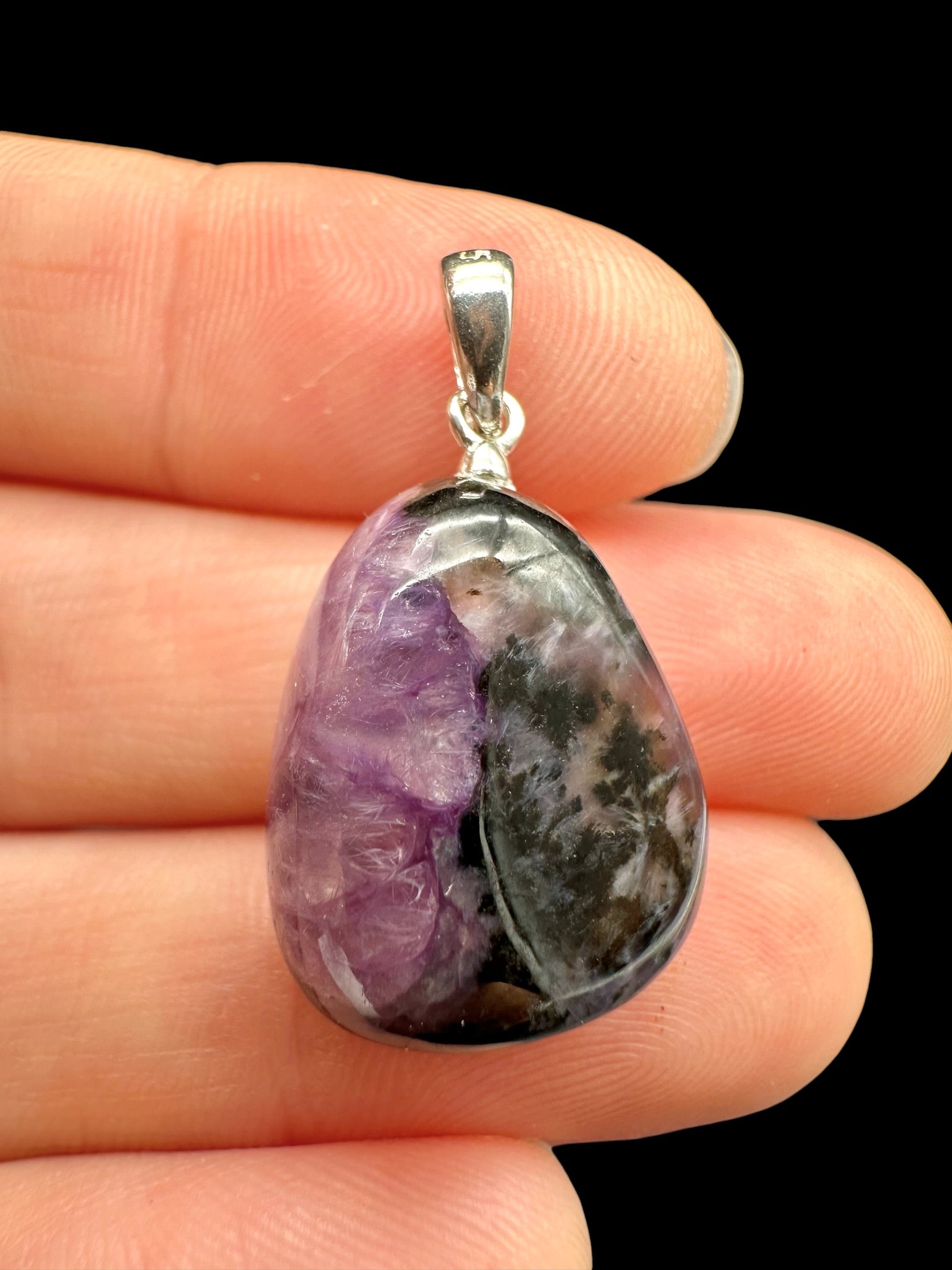 Silver pendant made of charoite