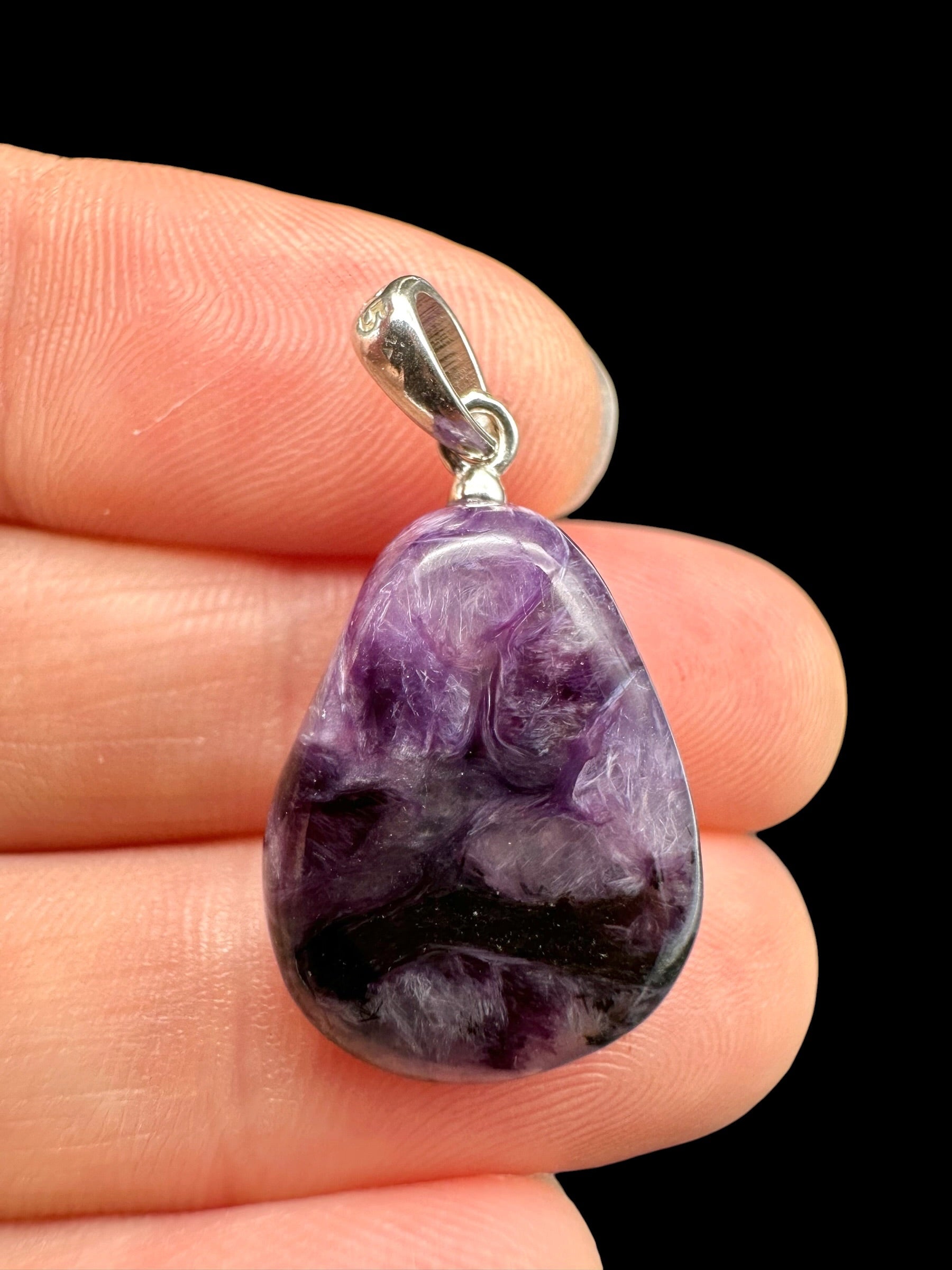 Silver pendant made of charoite