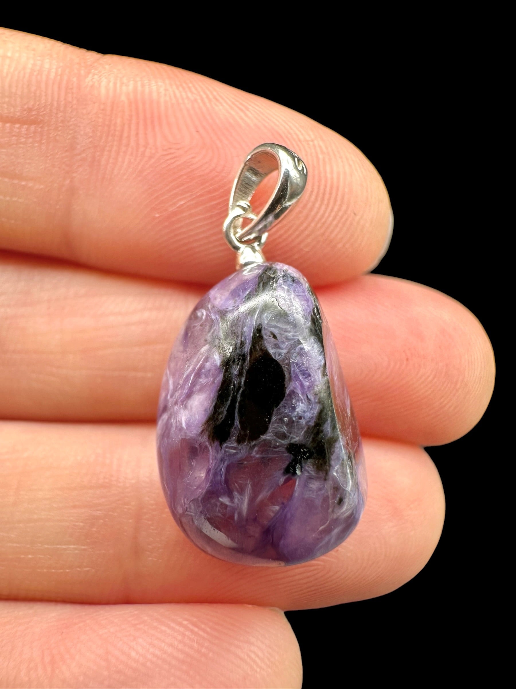 Silver pendant made of charoite