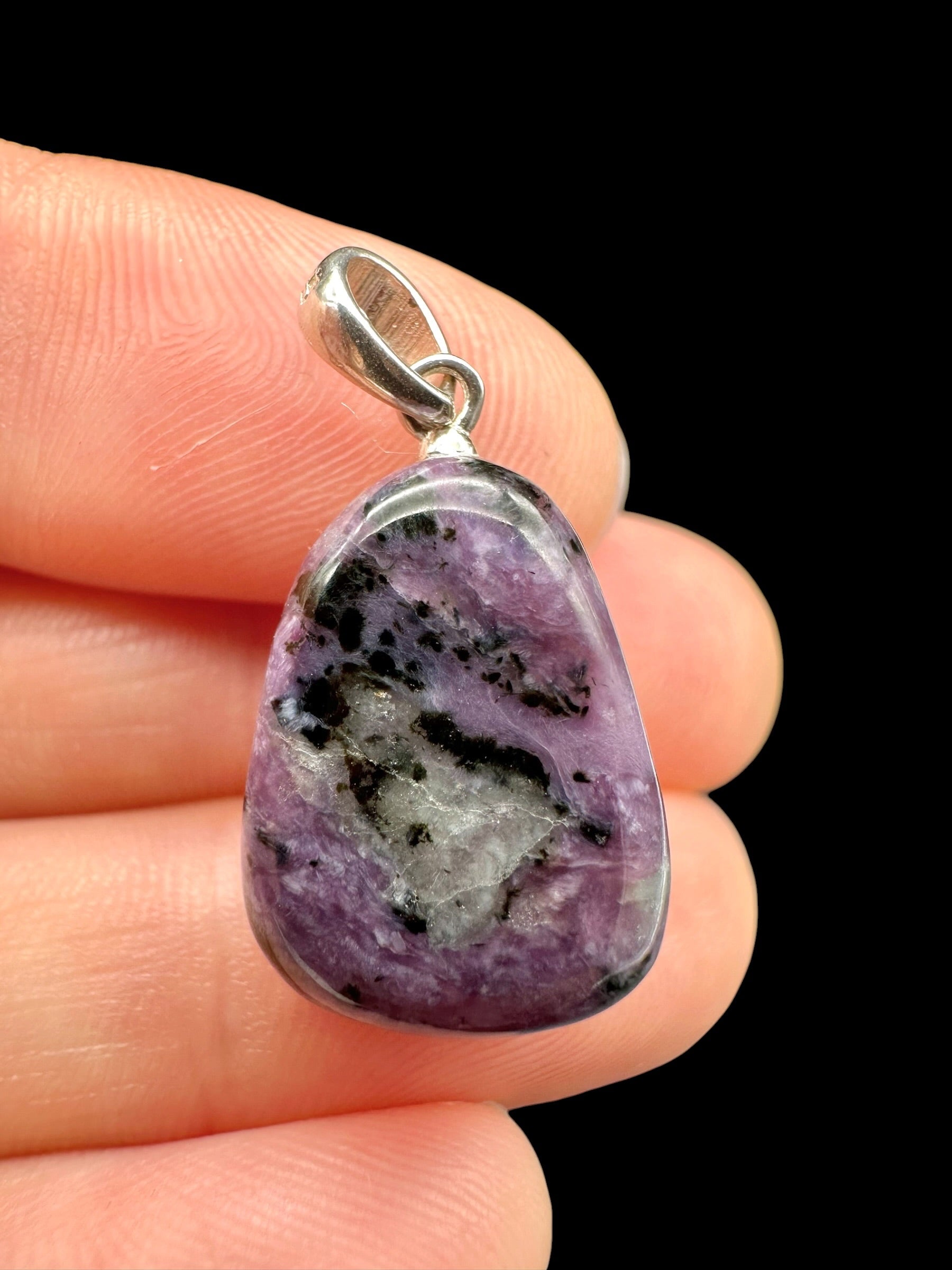 Silver pendant made of charoite