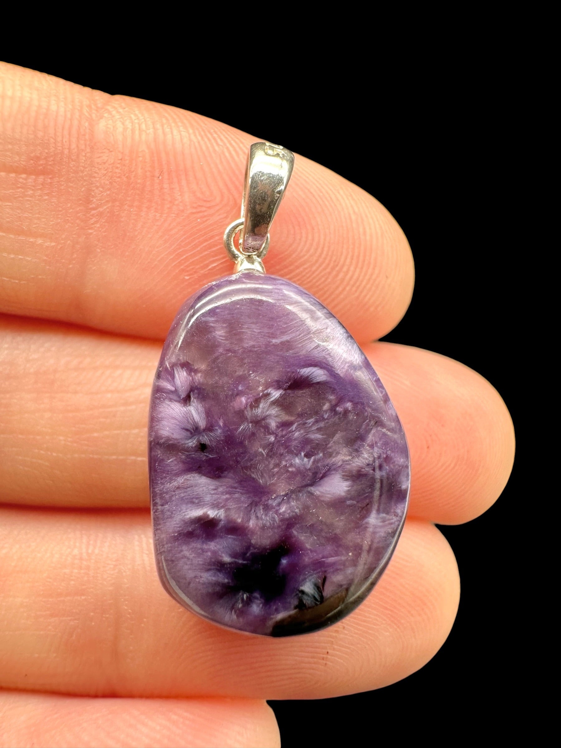 Silver pendant made of charoite