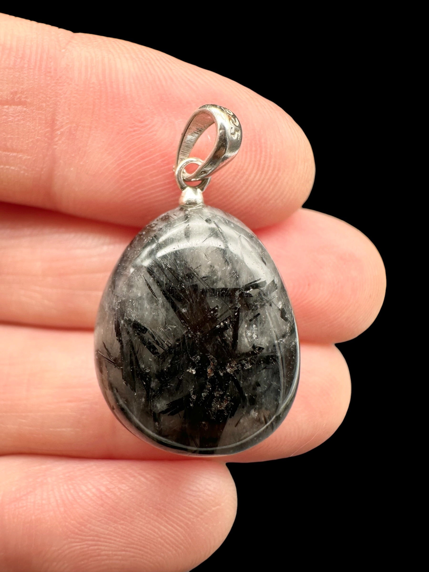 Silver pendant made of crystal with tourmaline - SP/KR15