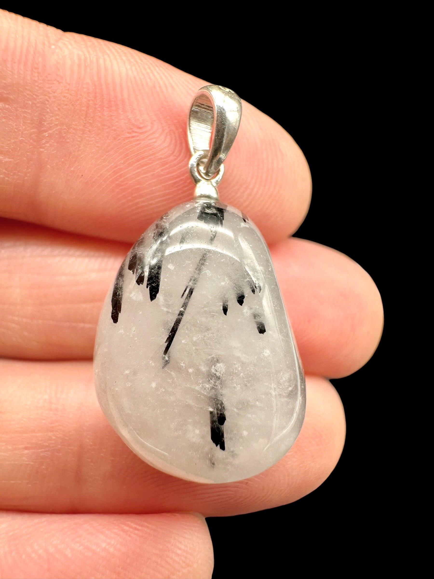 Silver pendant made of crystal with tourmaline - SP/KR16