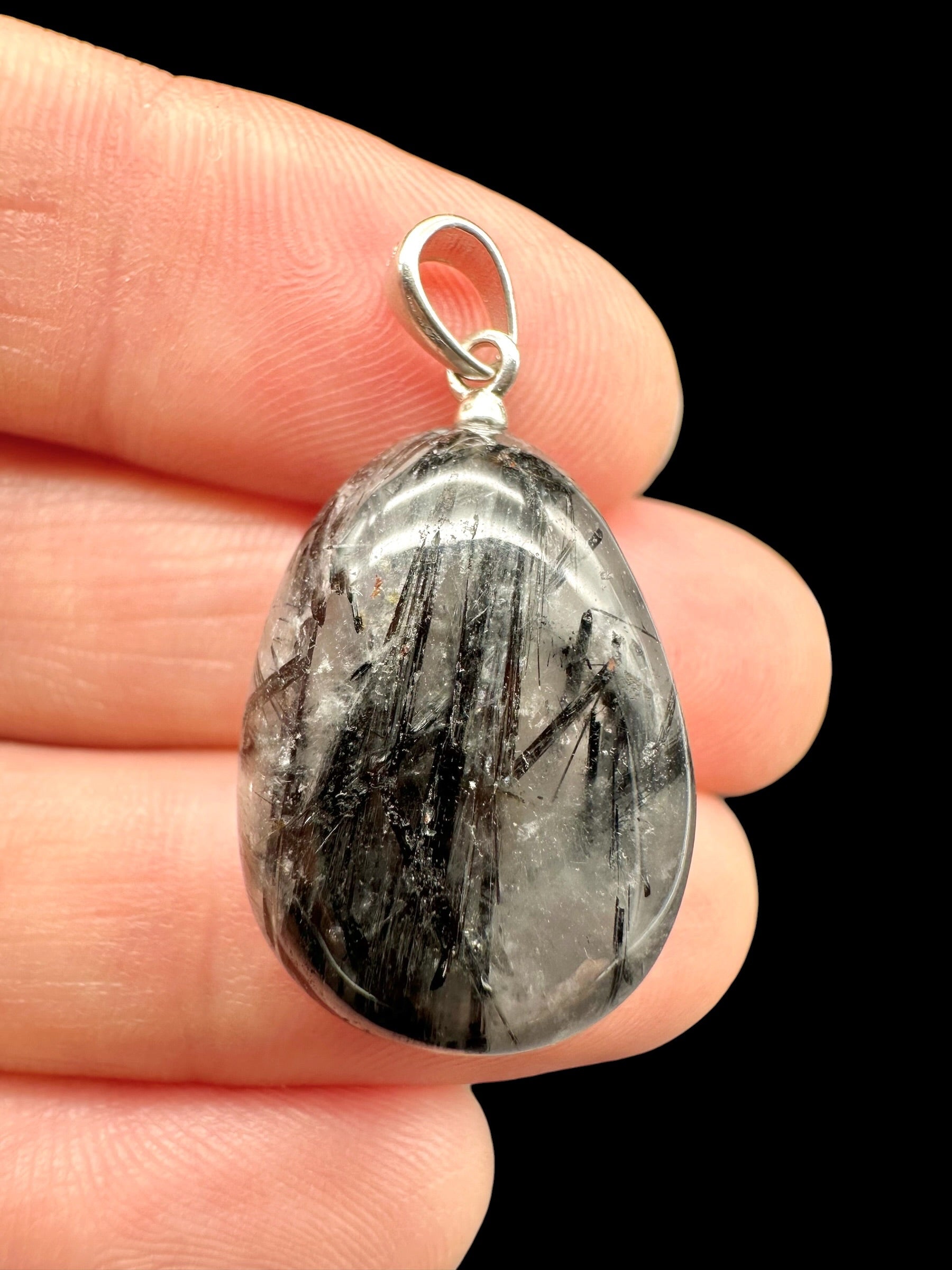 Silver pendant made of crystal with tourmaline - SP/KR17