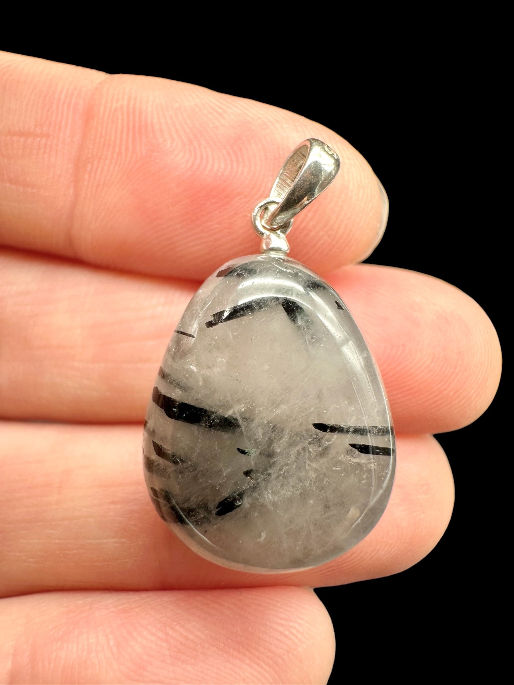 Silver pendant made of crystal with tourmaline - SP/KR18