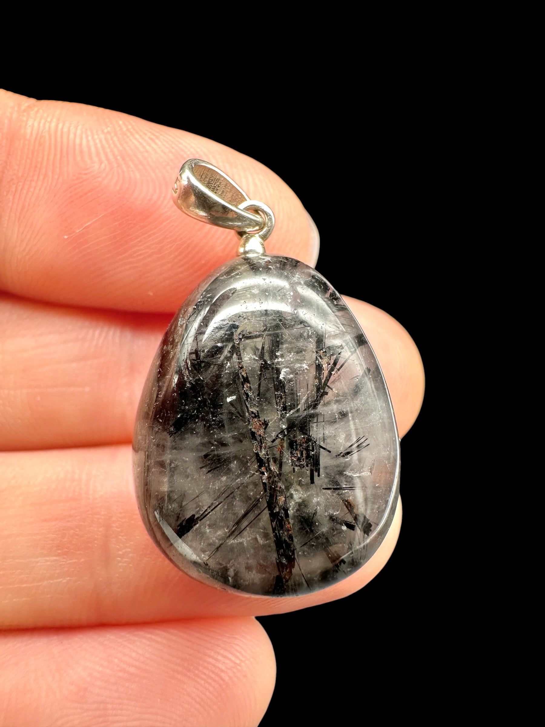 Silver pendant made of crystal with tourmaline - SP/KR19