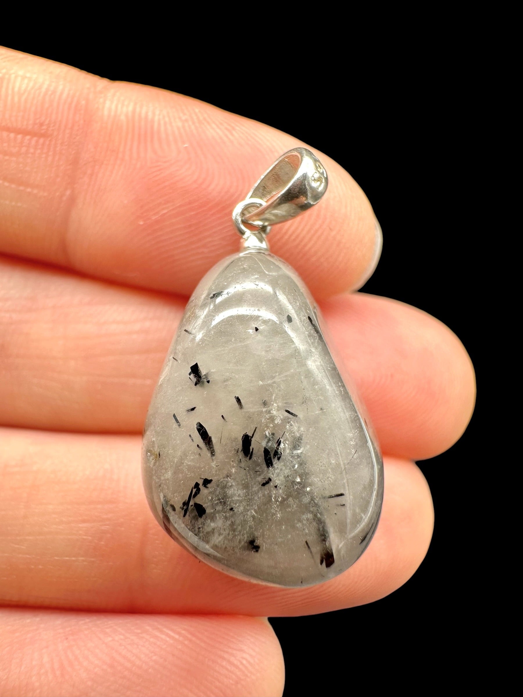 Silver pendant made of crystal with tourmaline - SP/KR20