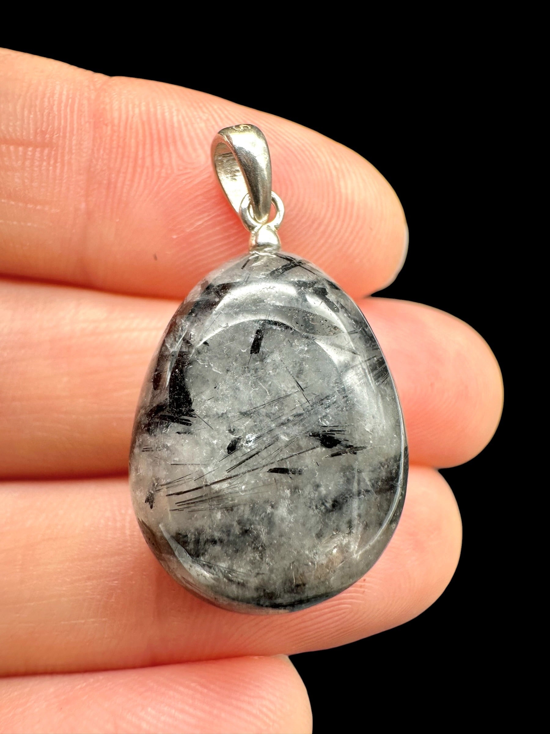 Silver pendant made of crystal with tourmaline - SP/KR21