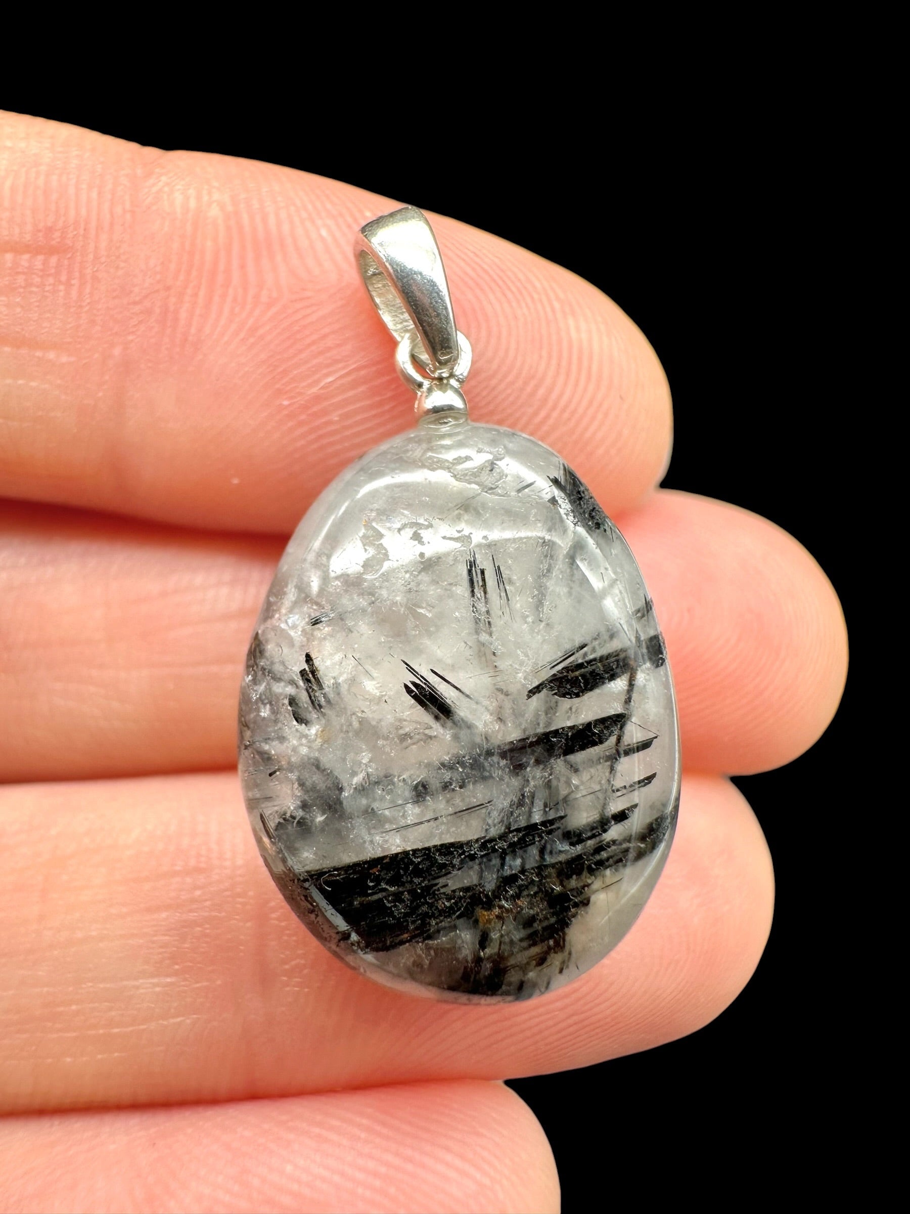 Silver pendant made of crystal with tourmaline - SP/KR23