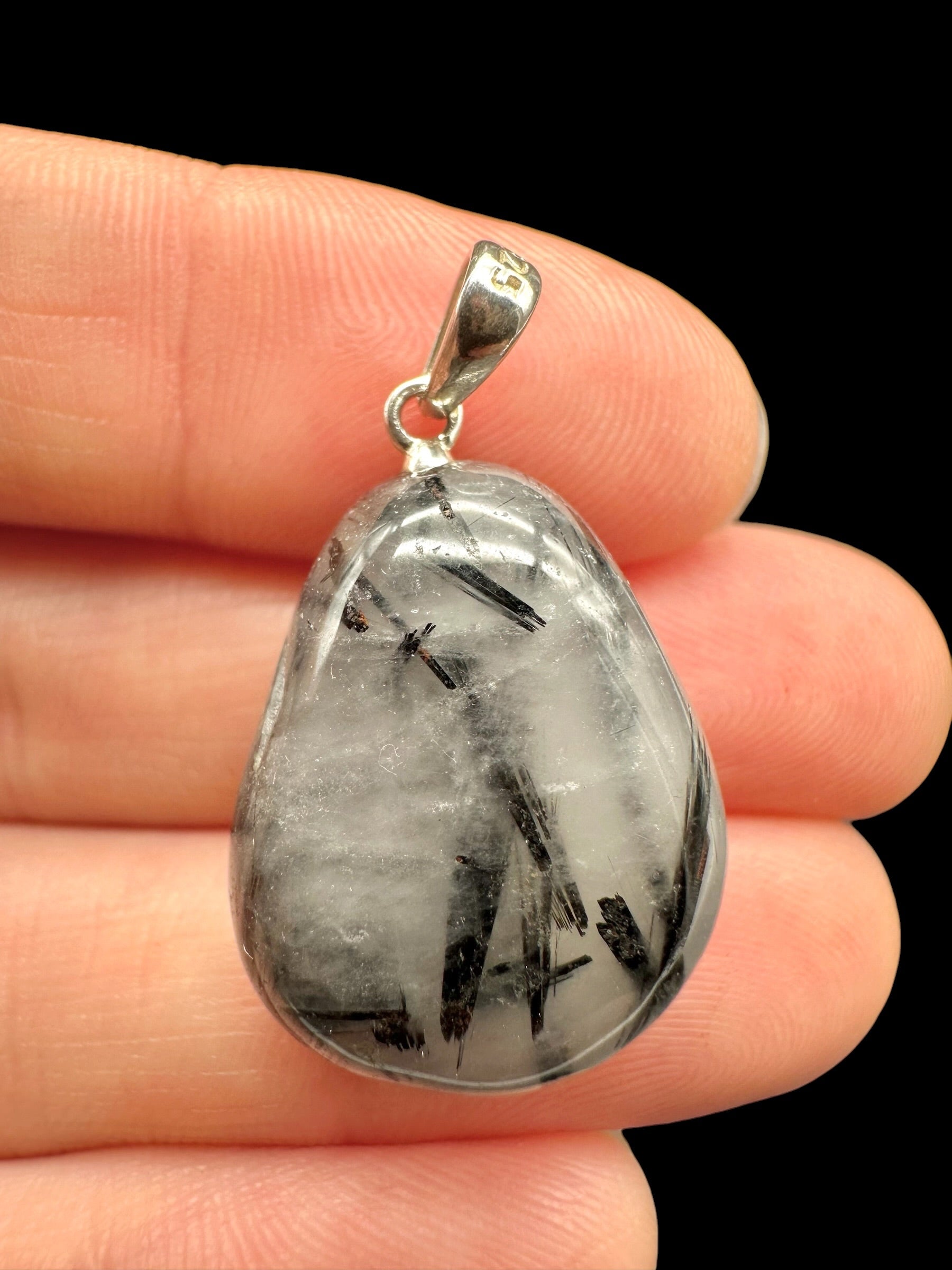 Silver pendant made of crystal with tourmaline - SP/KR24