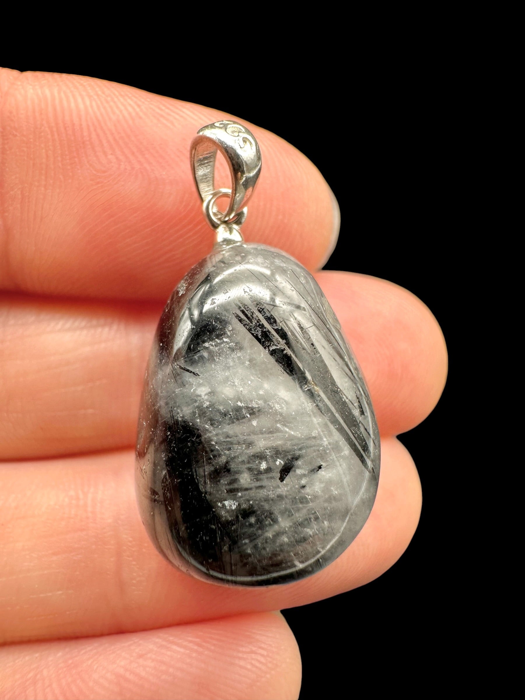 Silver pendant made of crystal with tourmaline - SP/KR25