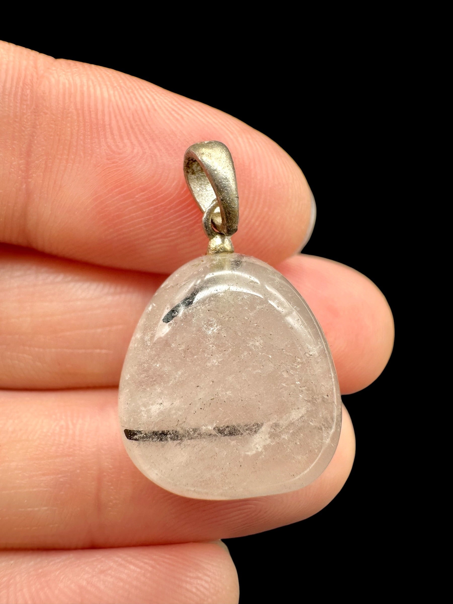 Silver pendant made of crystal with tourmaline