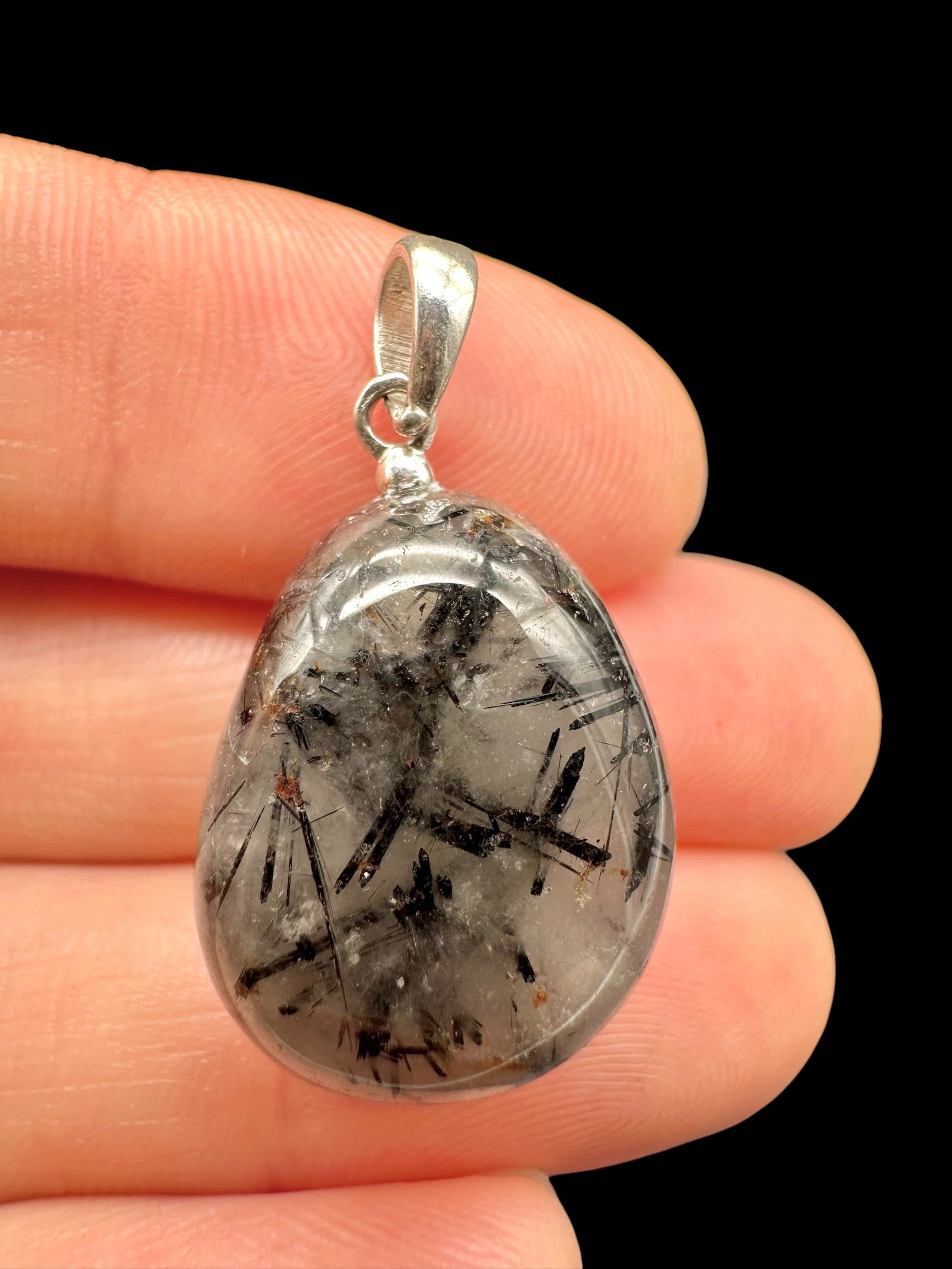 Silver pendant made of crystal with tourmaline - SP/KR27