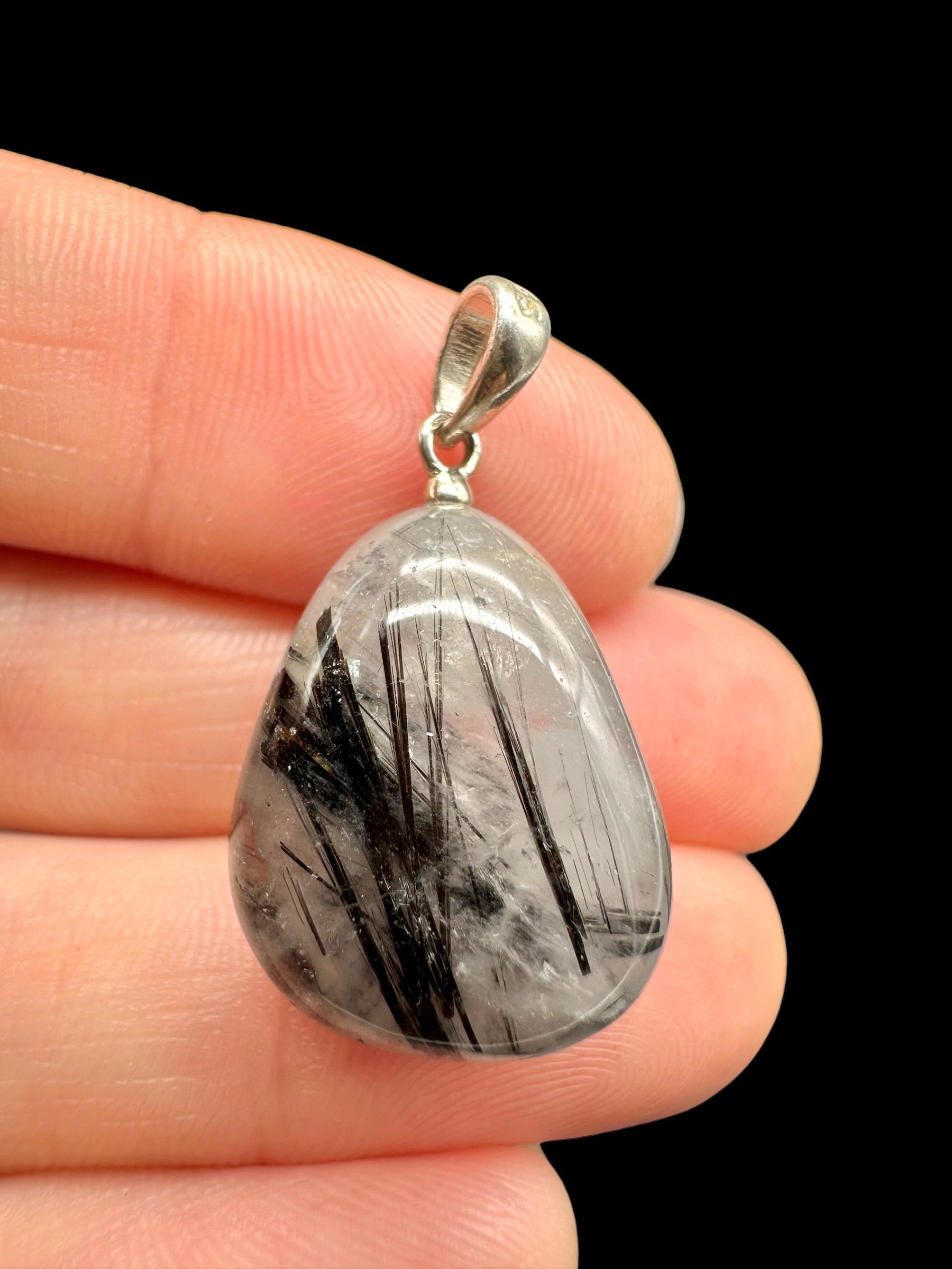 Silver pendant made of crystal with tourmaline - SP/KR28