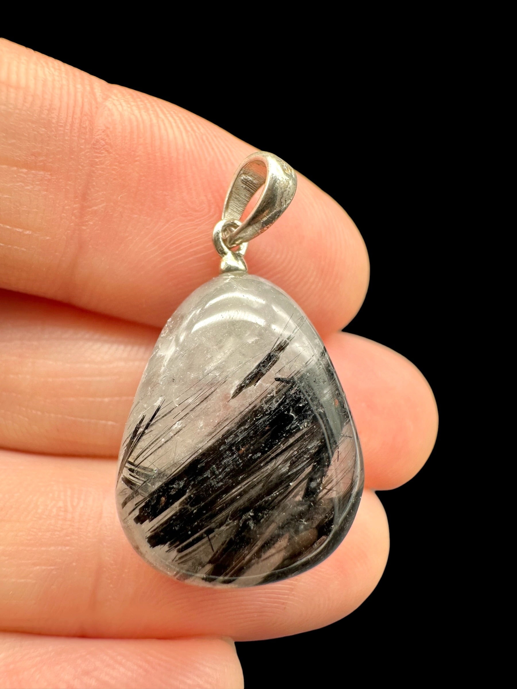 Silver pendant made of crystal with tourmaline