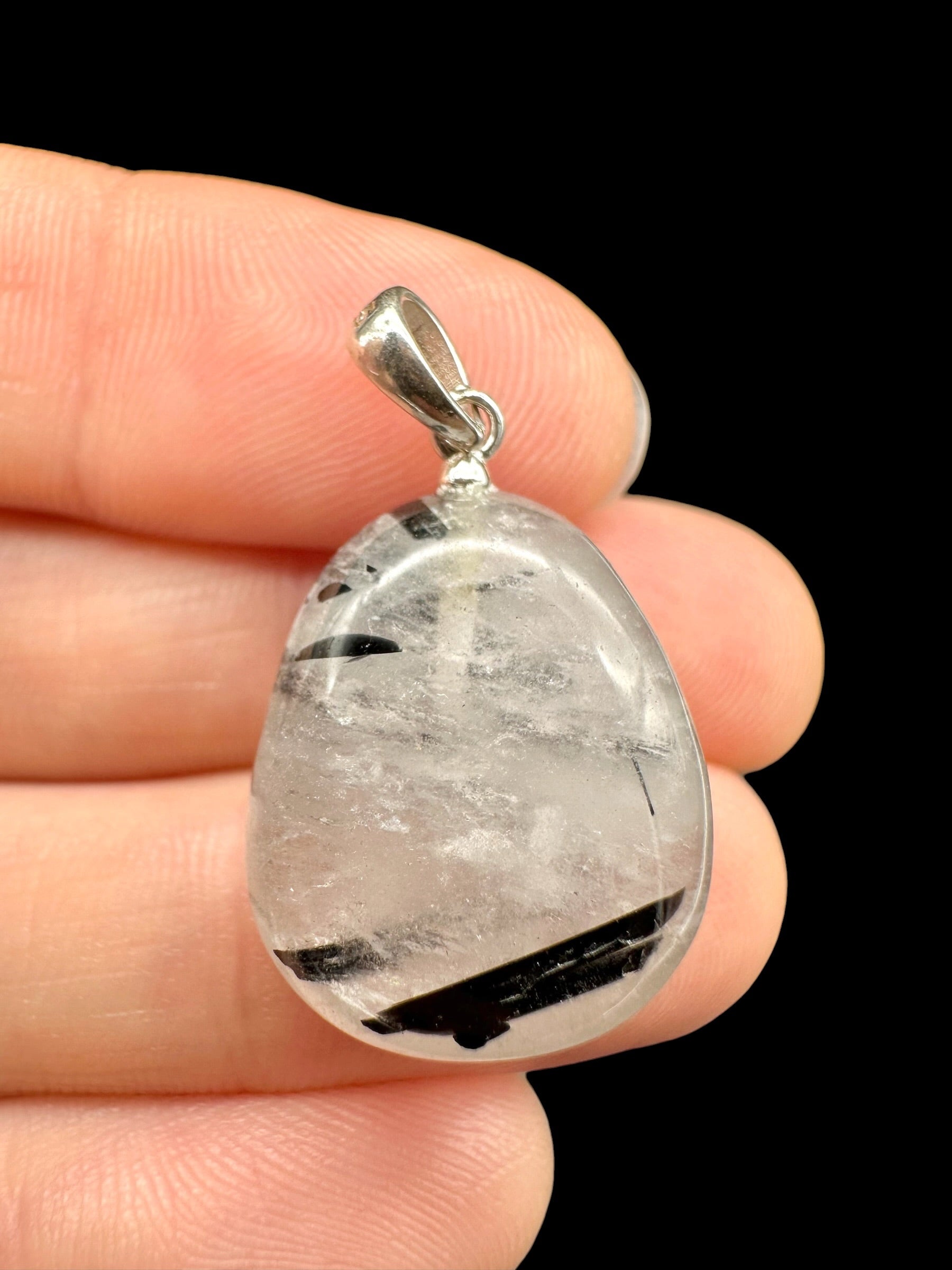 Silver pendant made of crystal with tourmaline - SP/KR33