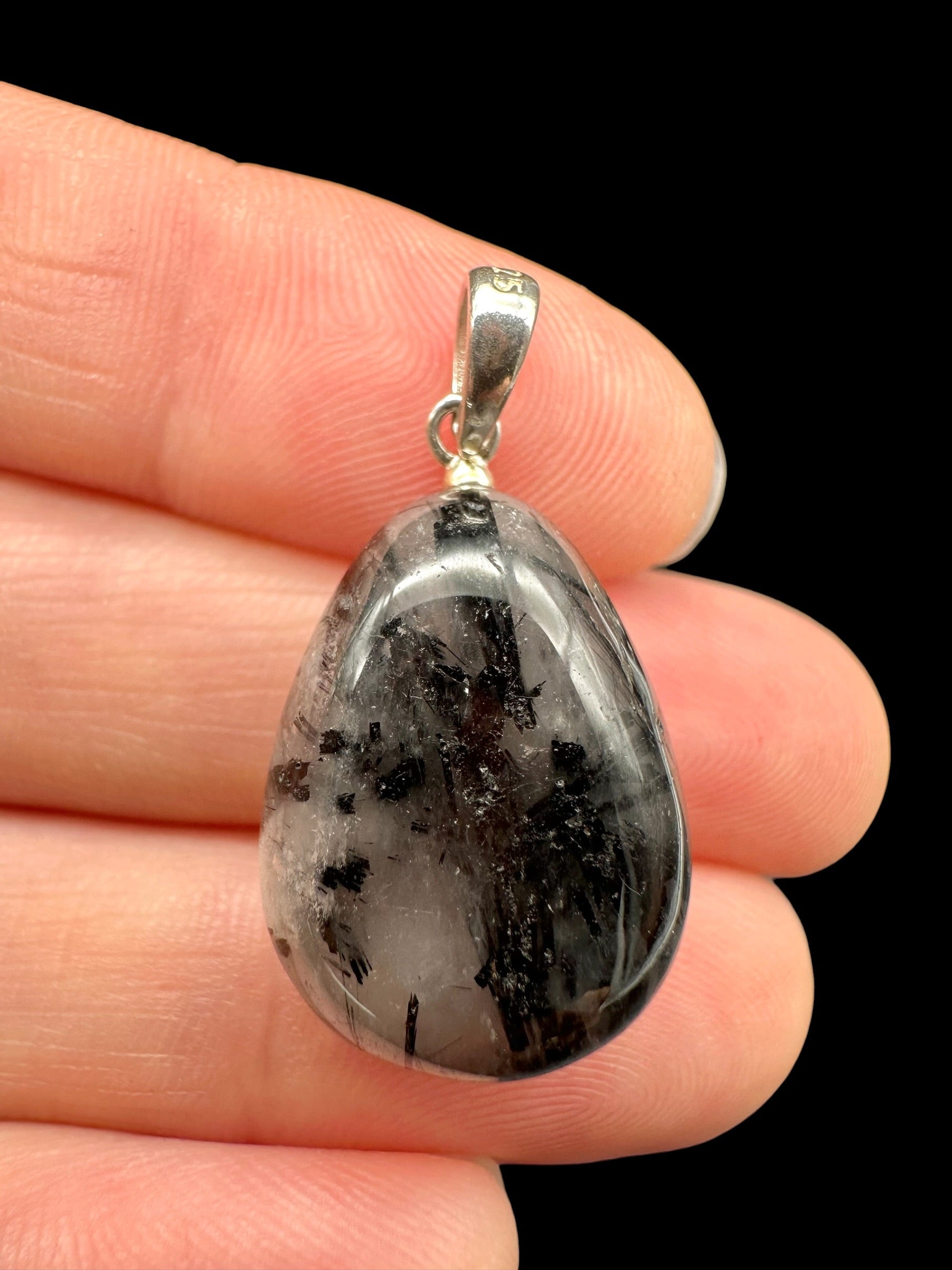 Silver pendant made of crystal with tourmaline - SP/KR34