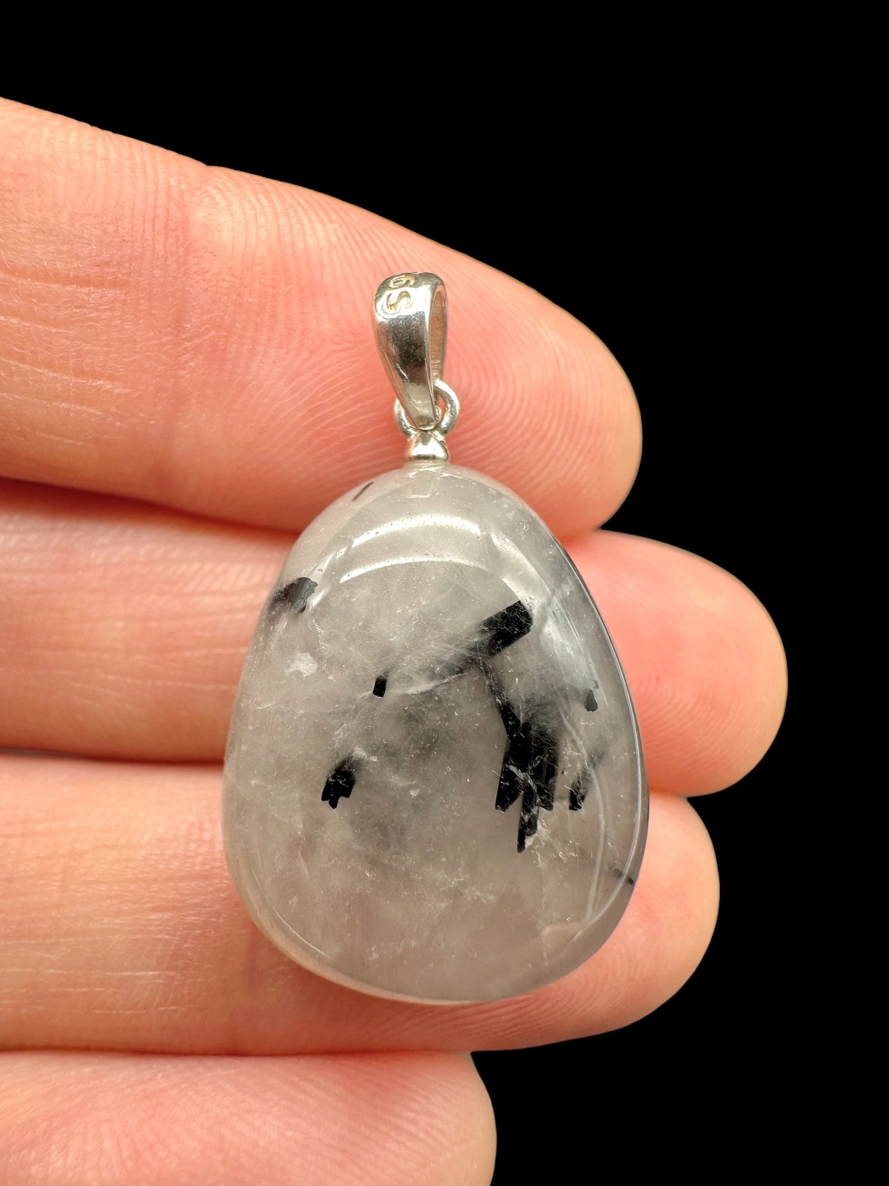 Silver pendant made of crystal with tourmaline - SP/KR35