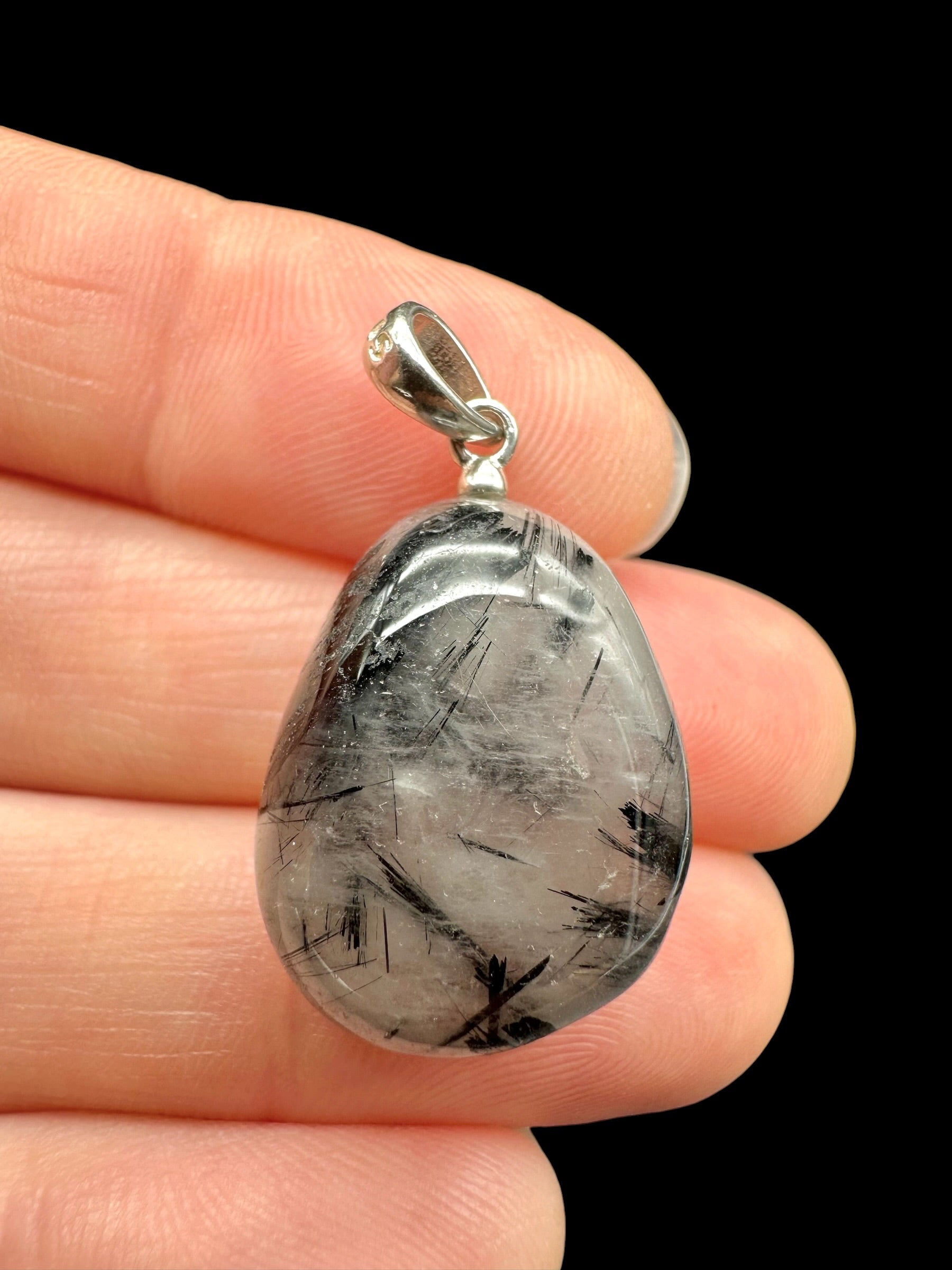 Silver pendant made of crystal with tourmaline - SP/KR37