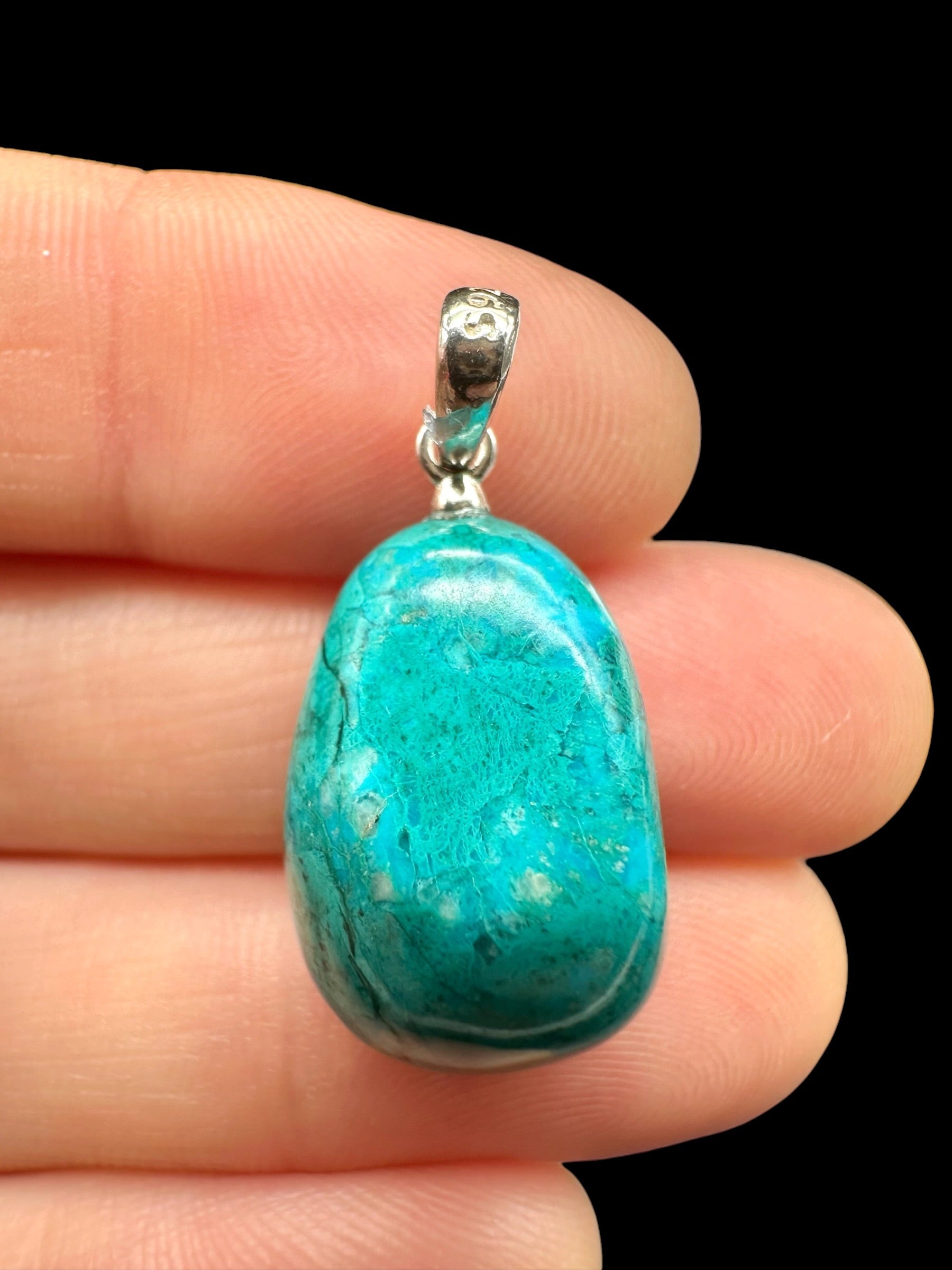 Silver pendant made of chrysocolla