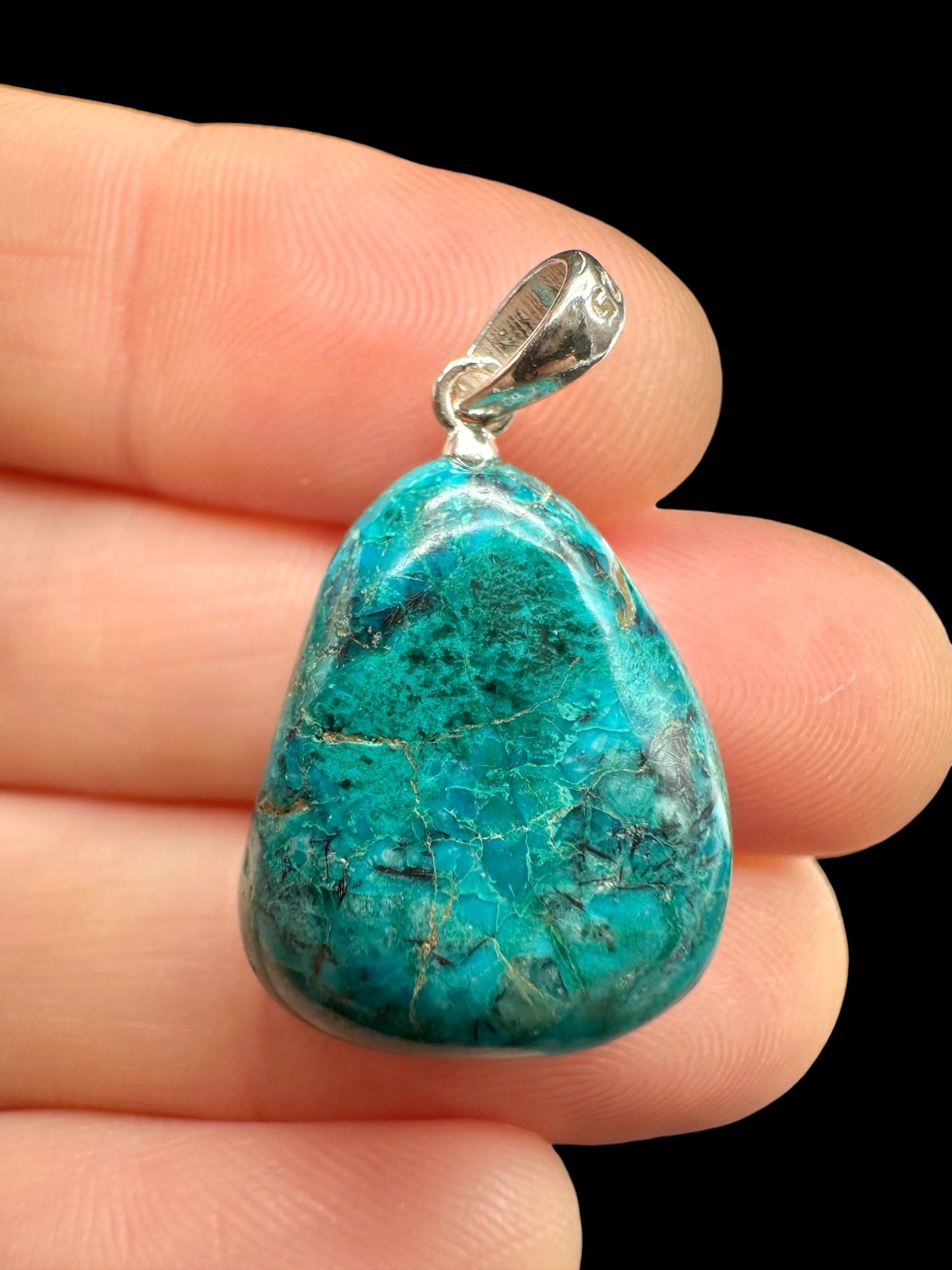 Silver pendant made of chrysocolla