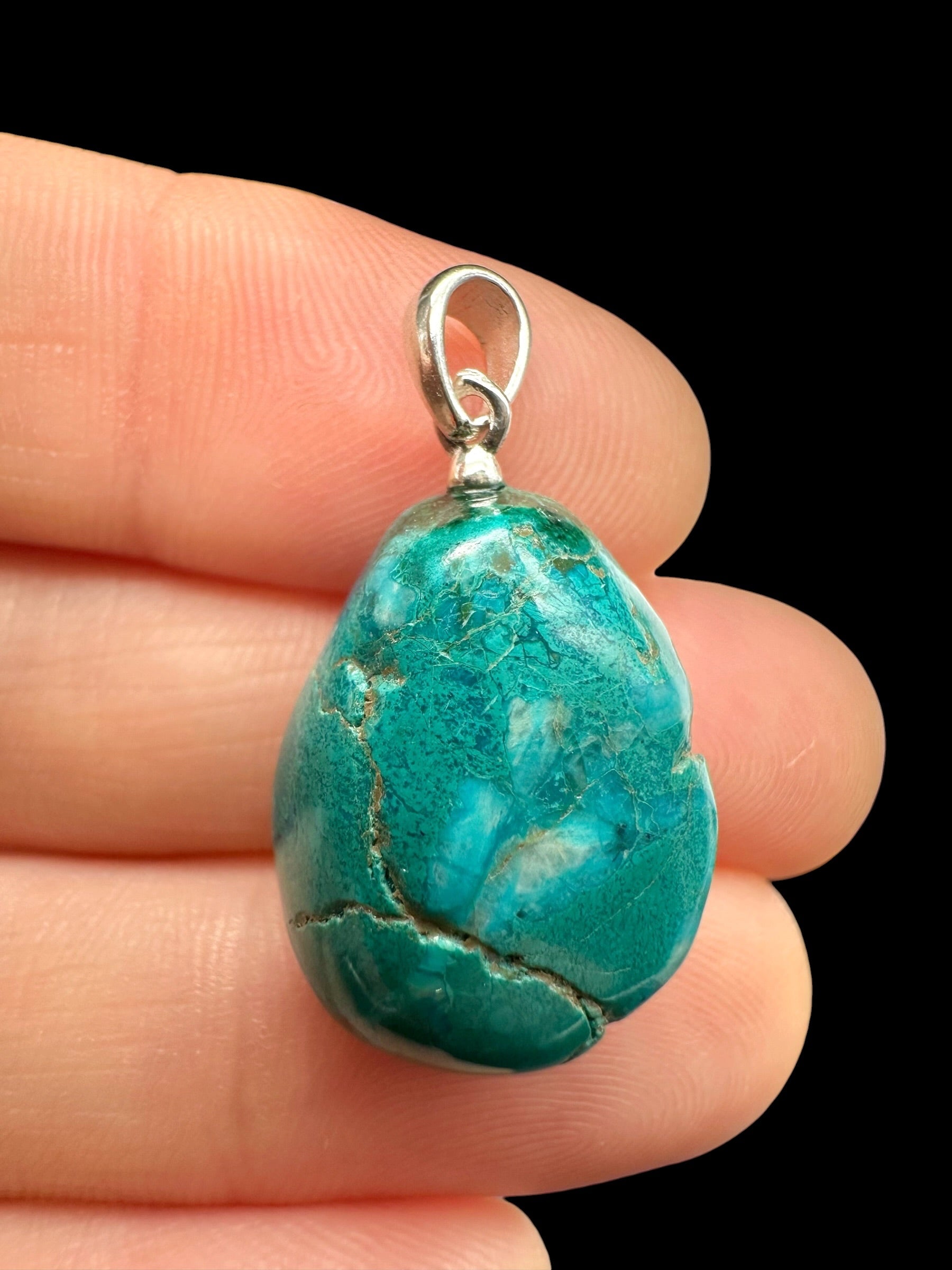 Silver pendant made of chrysocolla