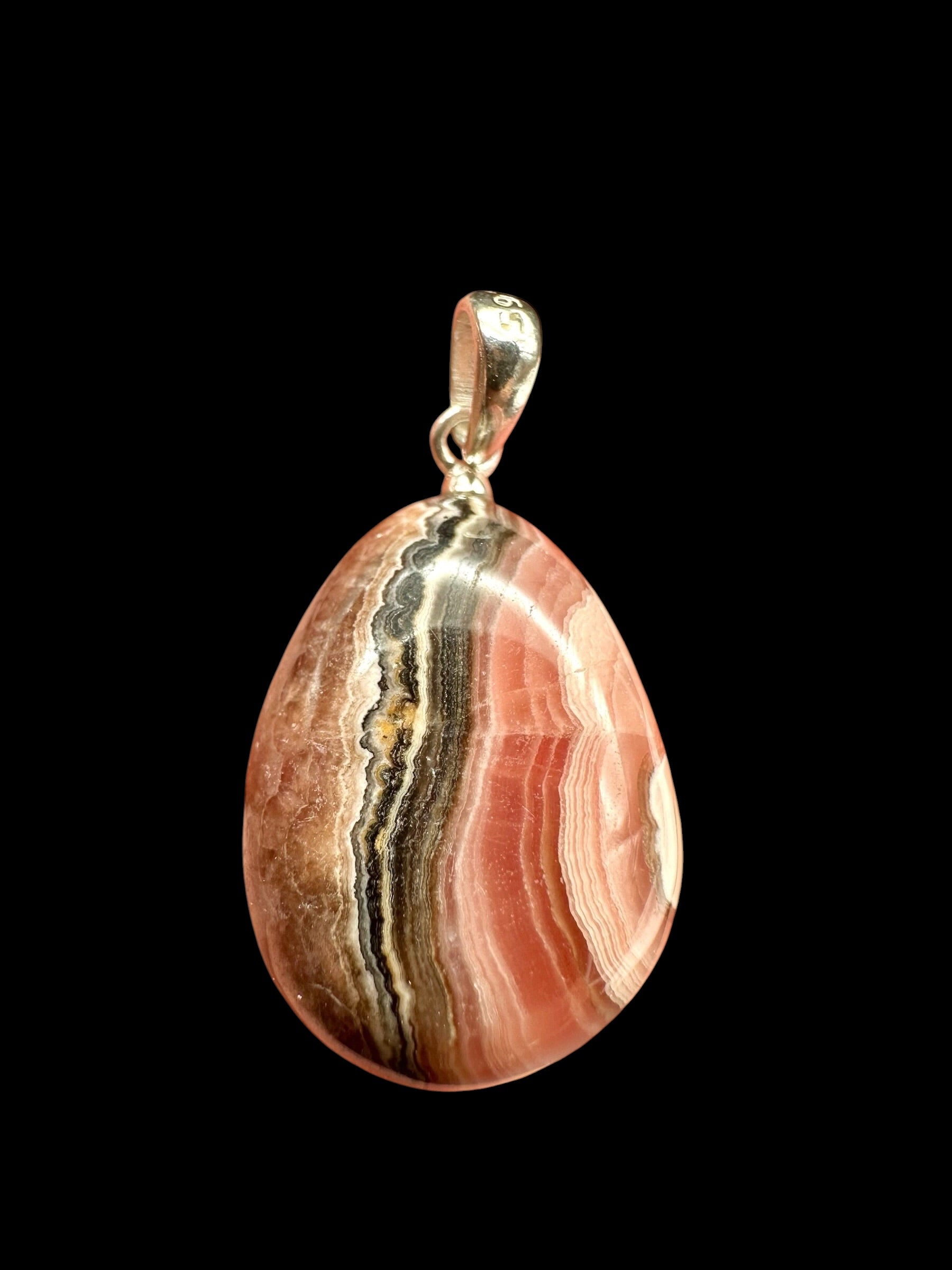 Silver pendant made of rhodochrosite