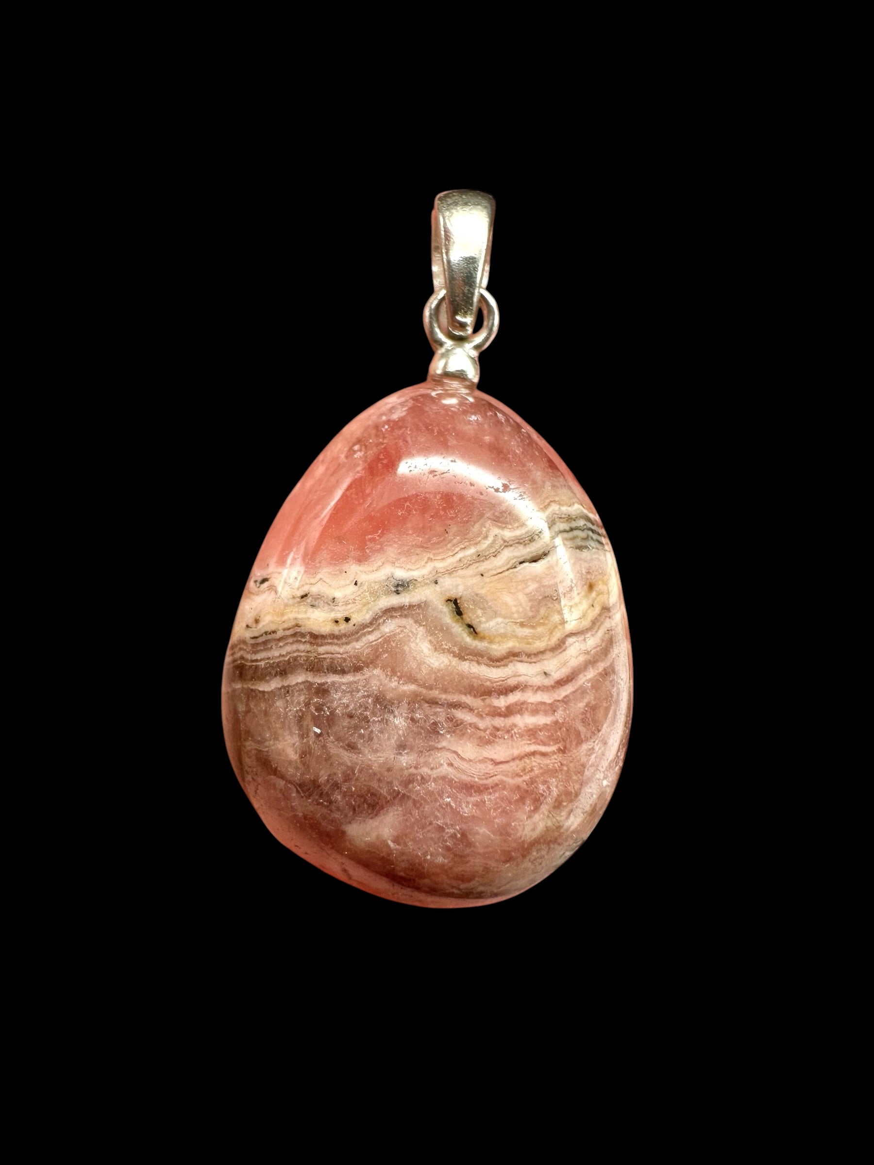 Silver pendant made of rhodochrosite