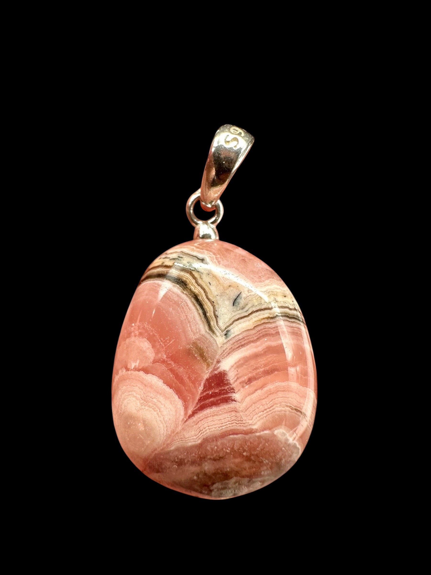 Silver pendant made of rhodochrosite