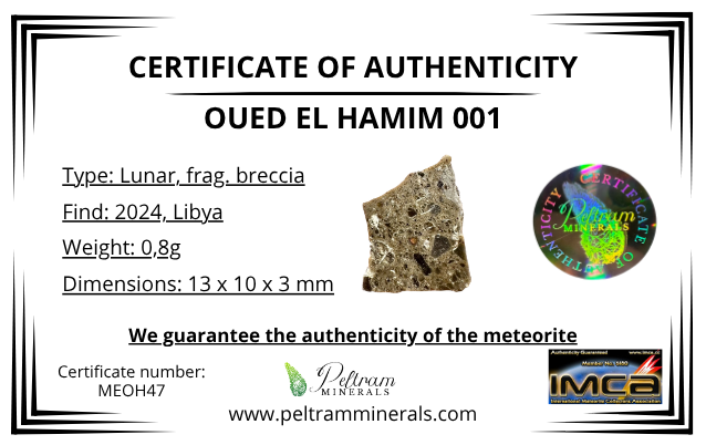 Lunar meteorite Oued el Hamim 001 – 0,8g – Libya - MEOH47